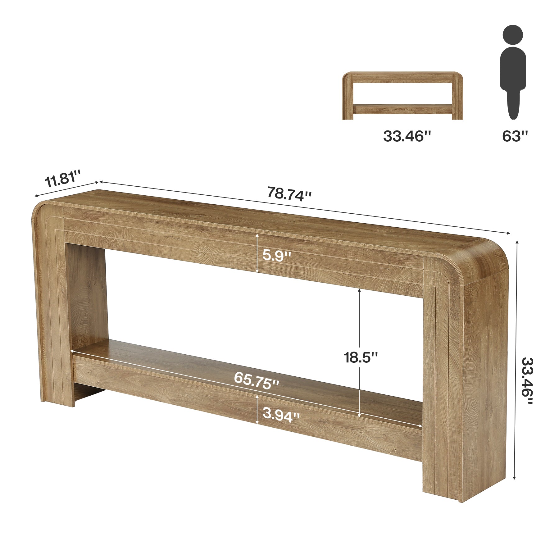 78.74 Inch Farmhouse Console Table with Open Storage Shelf and Curved Edges, Slim Entryway Sofa Table for Hallway