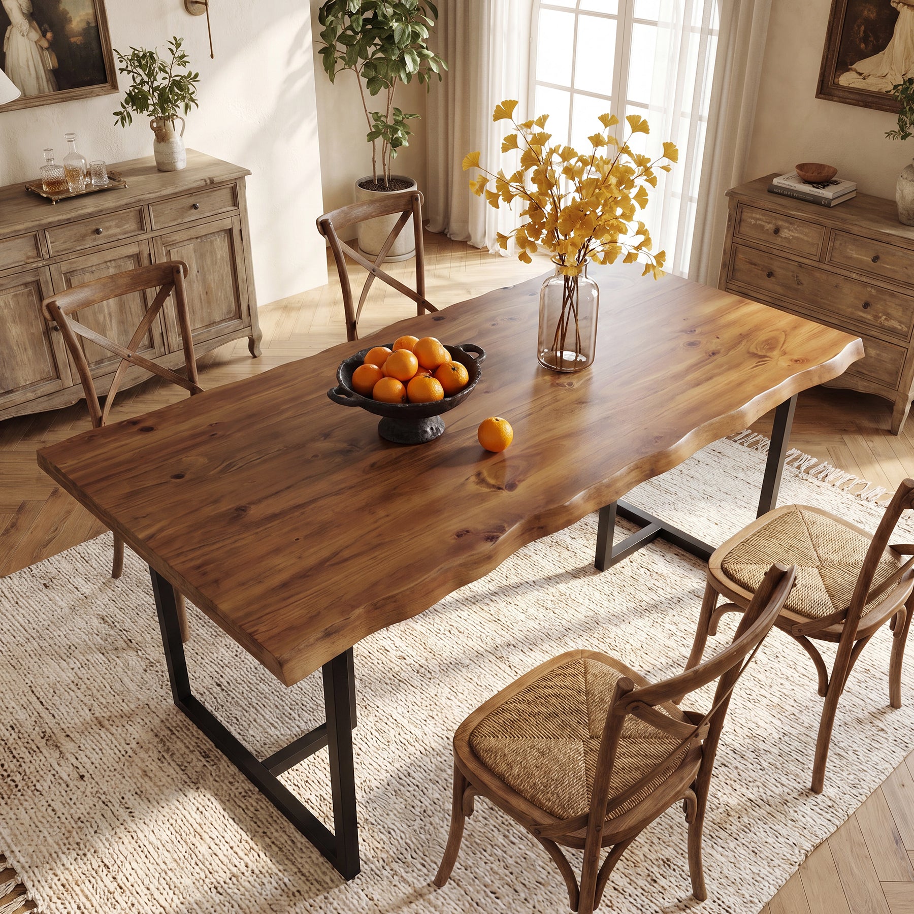 Tribesigns 63-Inch Solid Wood Dining Table with Live-Edge Inspired Top and Metal U-Frame, Industrial Kitchen Table for 4-6 People