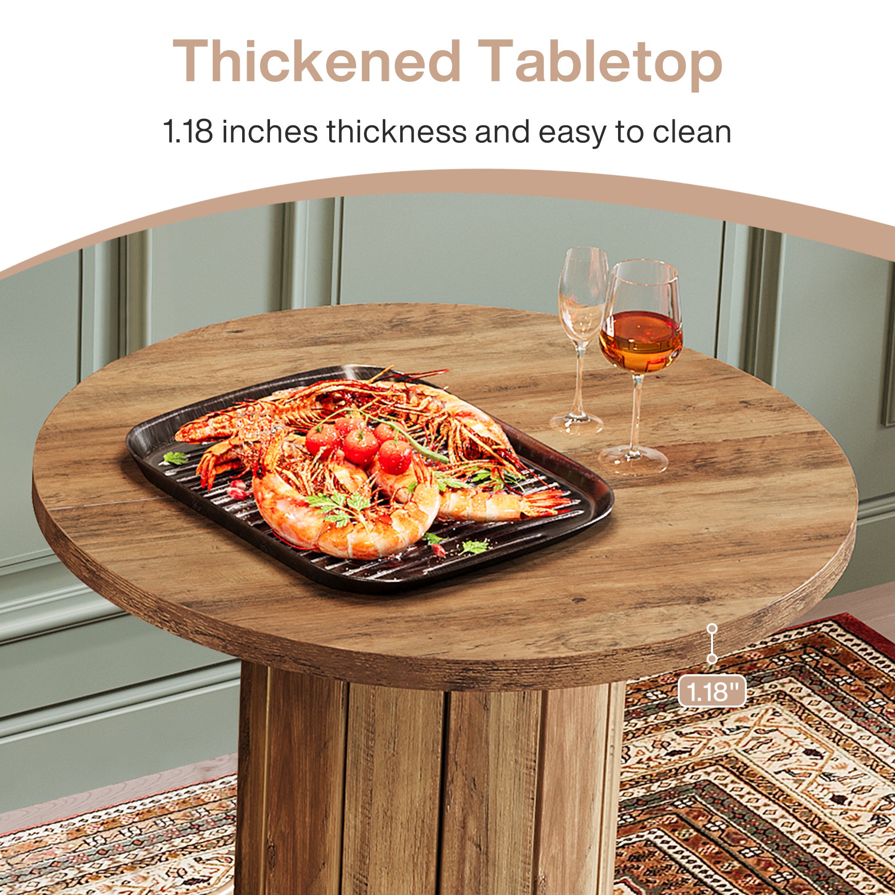 39.4" Round Wood Bar Table, Metal Ring Footrest for Dining & Living