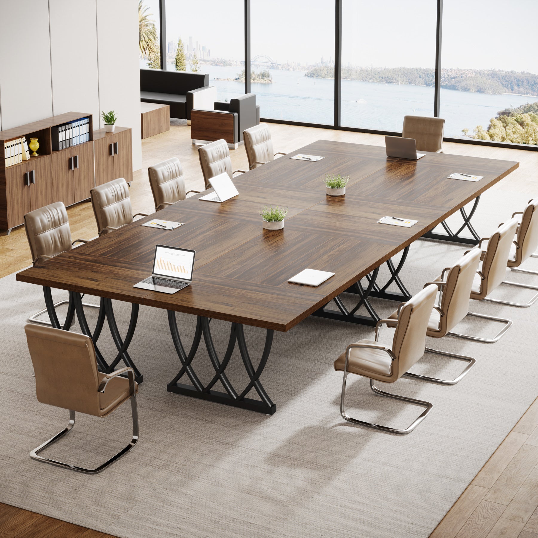Tribesigns 70.86-Inch Conference Table for 6-8 People, Rectangular Meeting Table with Curved Metal Support for Conference Room and Home Office