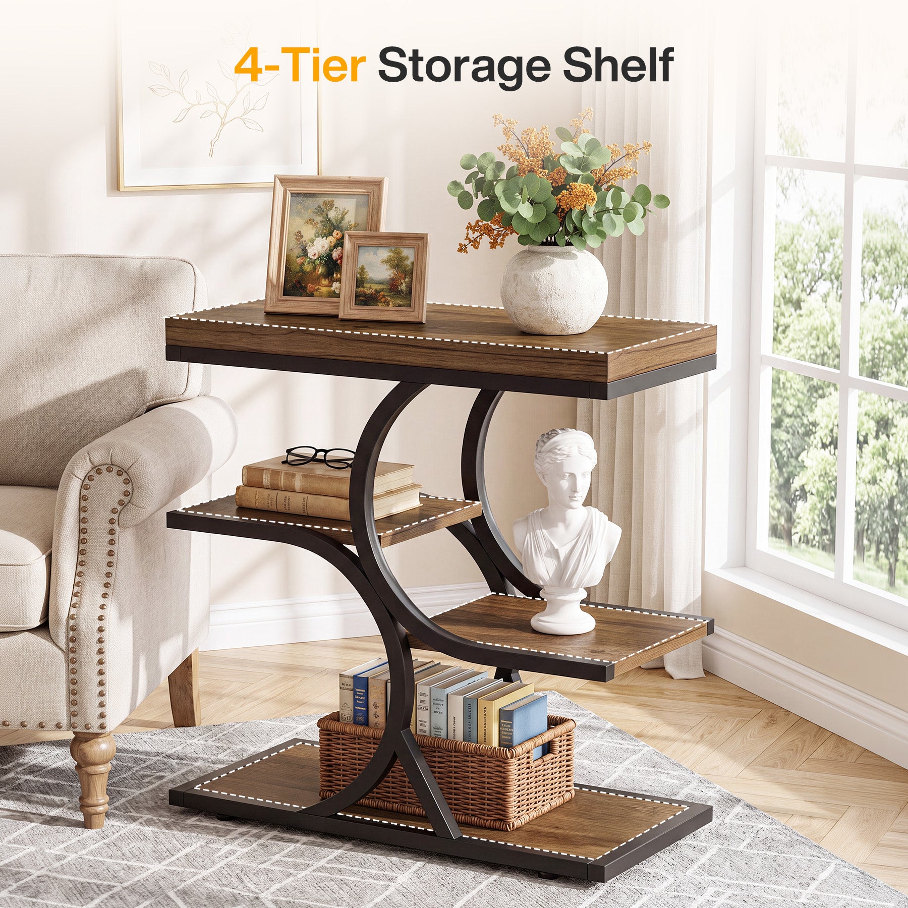 Tribesigns 23.6-Inch Narrow Side Table with 4-Tier Storage, Industrial End Table for Small Spaces