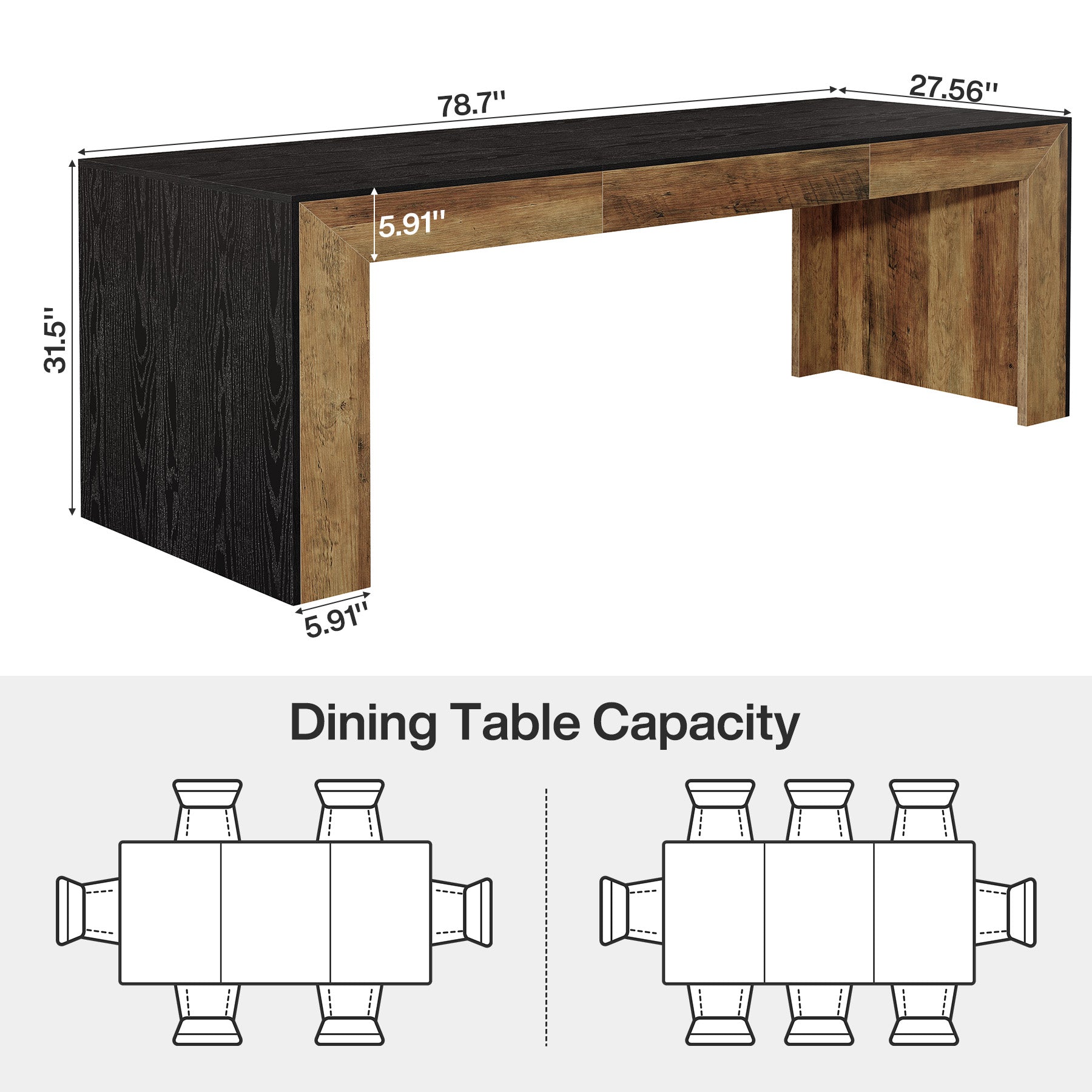 78.7-Inch Two-Person Computer Desk with Reinforced Double-Rectangle Legs, Farmhouse Executive Desk for Home Office