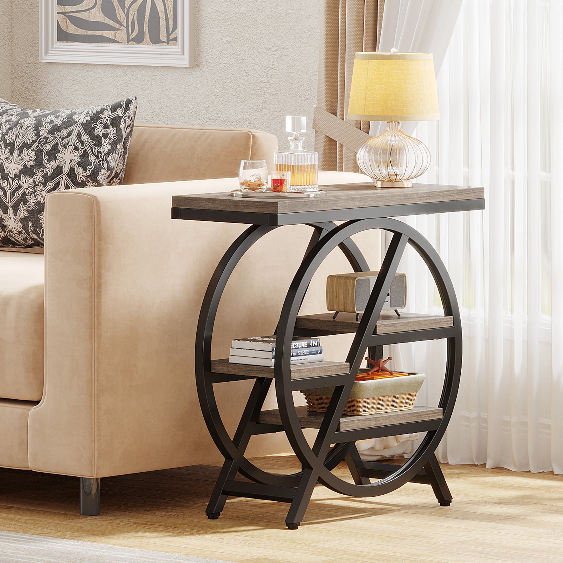 4-Tier End Table, Small Side Table Snack Table with Storage Shelves