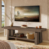 Tribesigns 63-Inch Solid Wood Farmhouse Bench with 2-Tier Open Shoe Storage 3