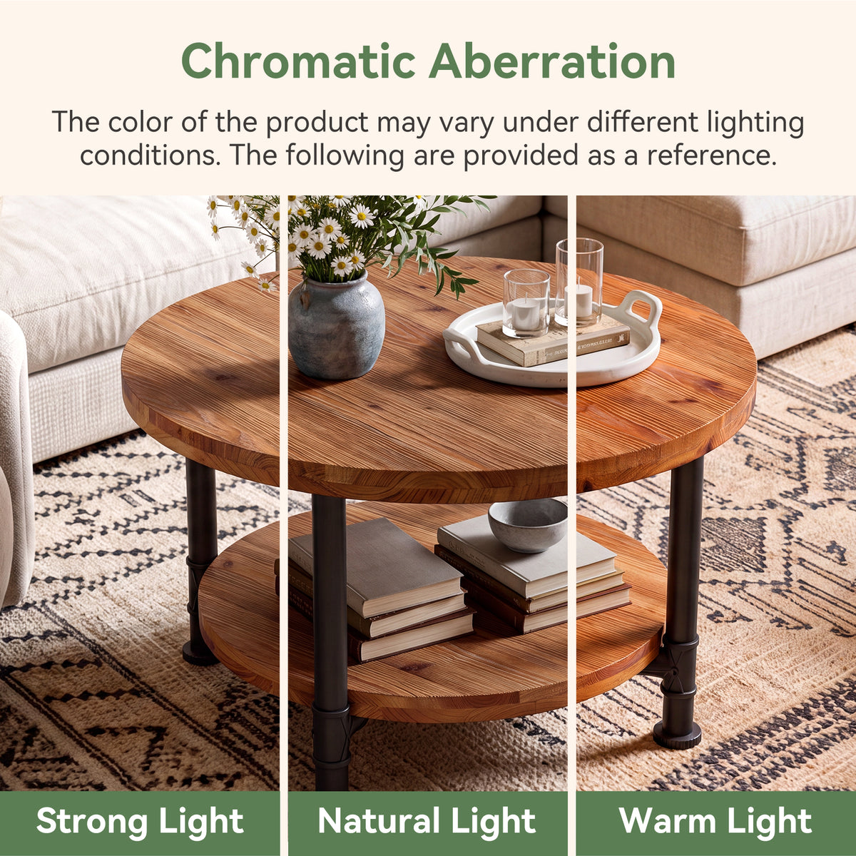Tribesigns 31.5" Solid Wood Round Coffee Table with Storage Shelf, Industrial Table for Living Room