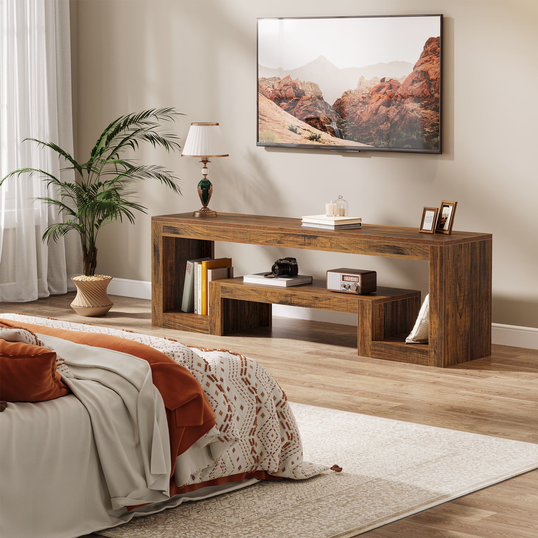 Tribesigns 63-Inch TV Stand, Farmhouse Entertainment Center with Open Storage Shelves for Living Room