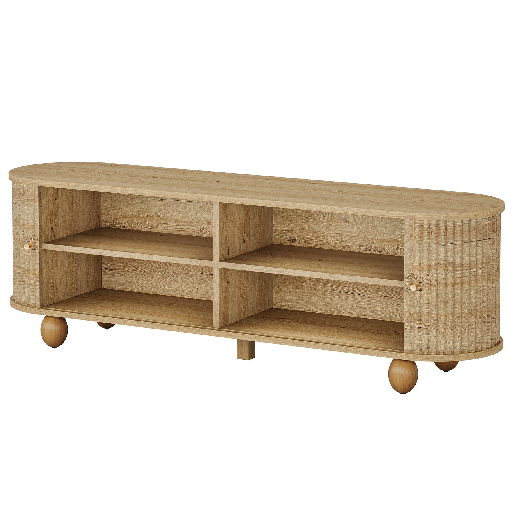 Tribesigns 70.8-Inch Farmhouse Fluted TV Stand with Sliding Doors and Storage Shelves, Extra Long Media Console for 65 70 and 75 Inch TVs
