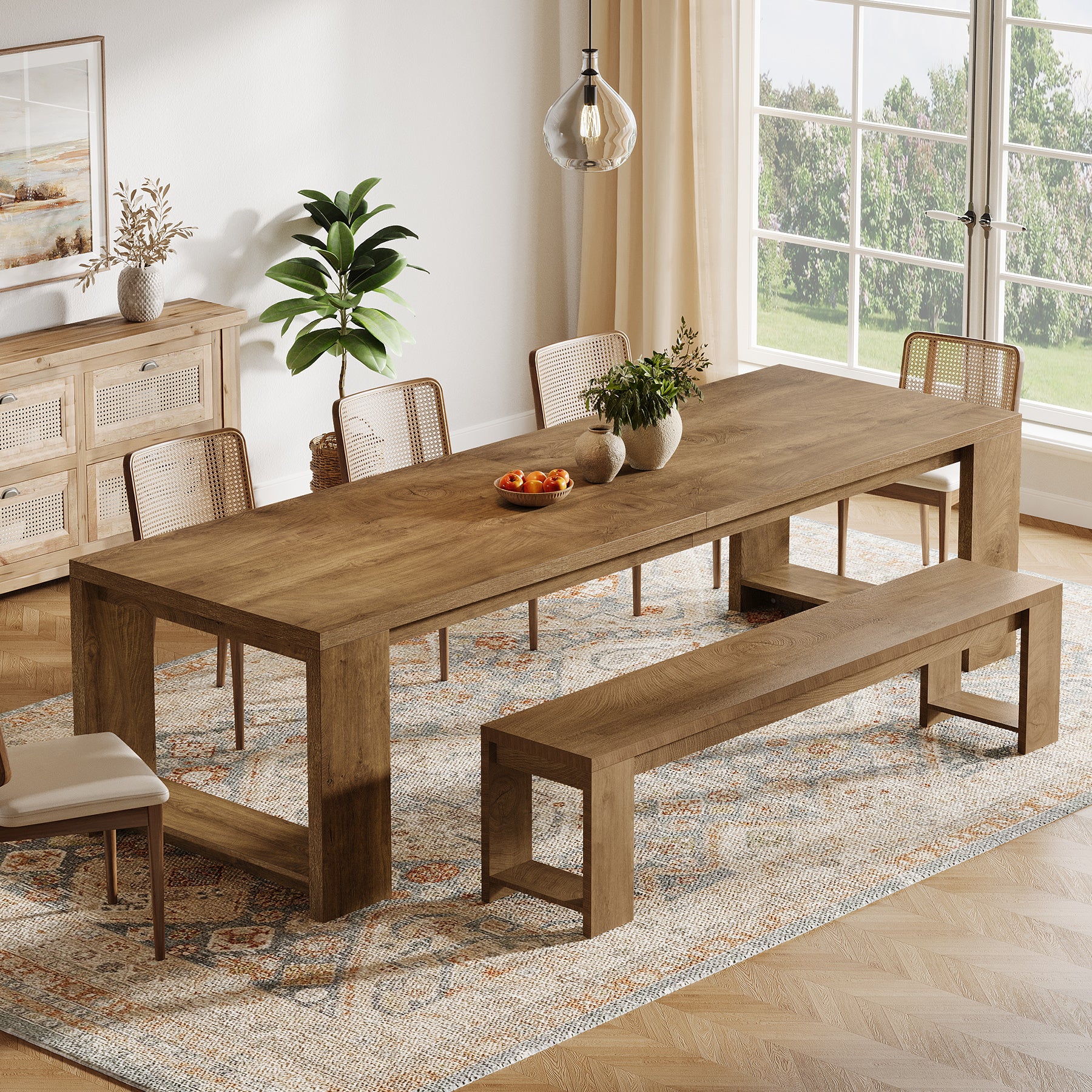 Tribesigns 86.6-Inch Dining Table for 6 with Reinforced Base, Long Farmhouse Table for Kitchen