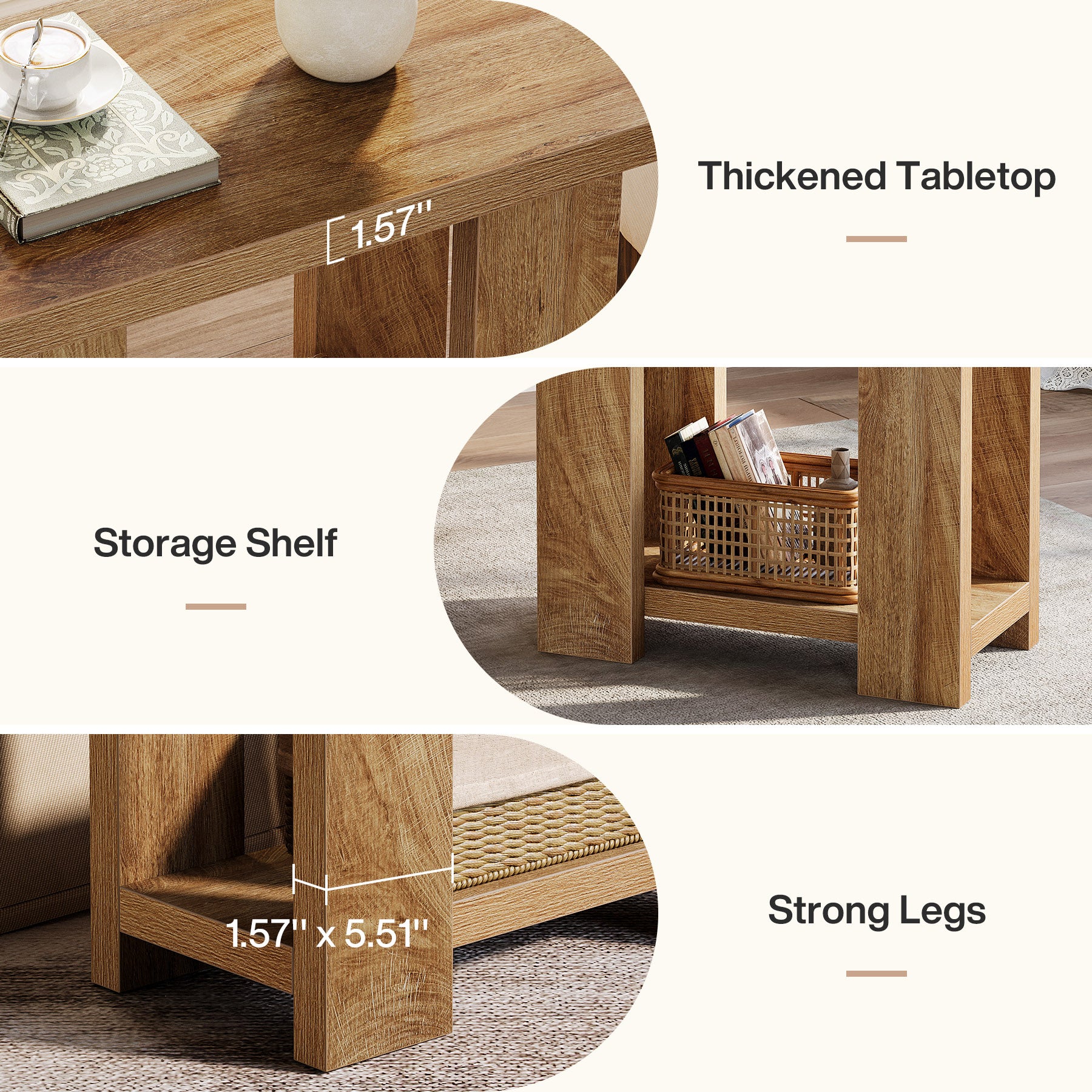 Tribesigns 27.6-Inch Wooden Side Table with 2-Tier Shelf, Farmhouse End Table for Small Spaces