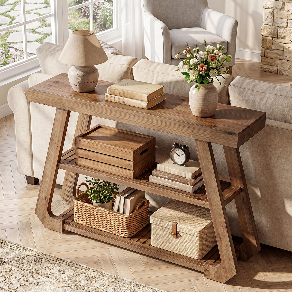 Tribesigns 41.3-Inch Solid Wood Console Table with Storage, Farmhouse Hallway Table for Entryway
