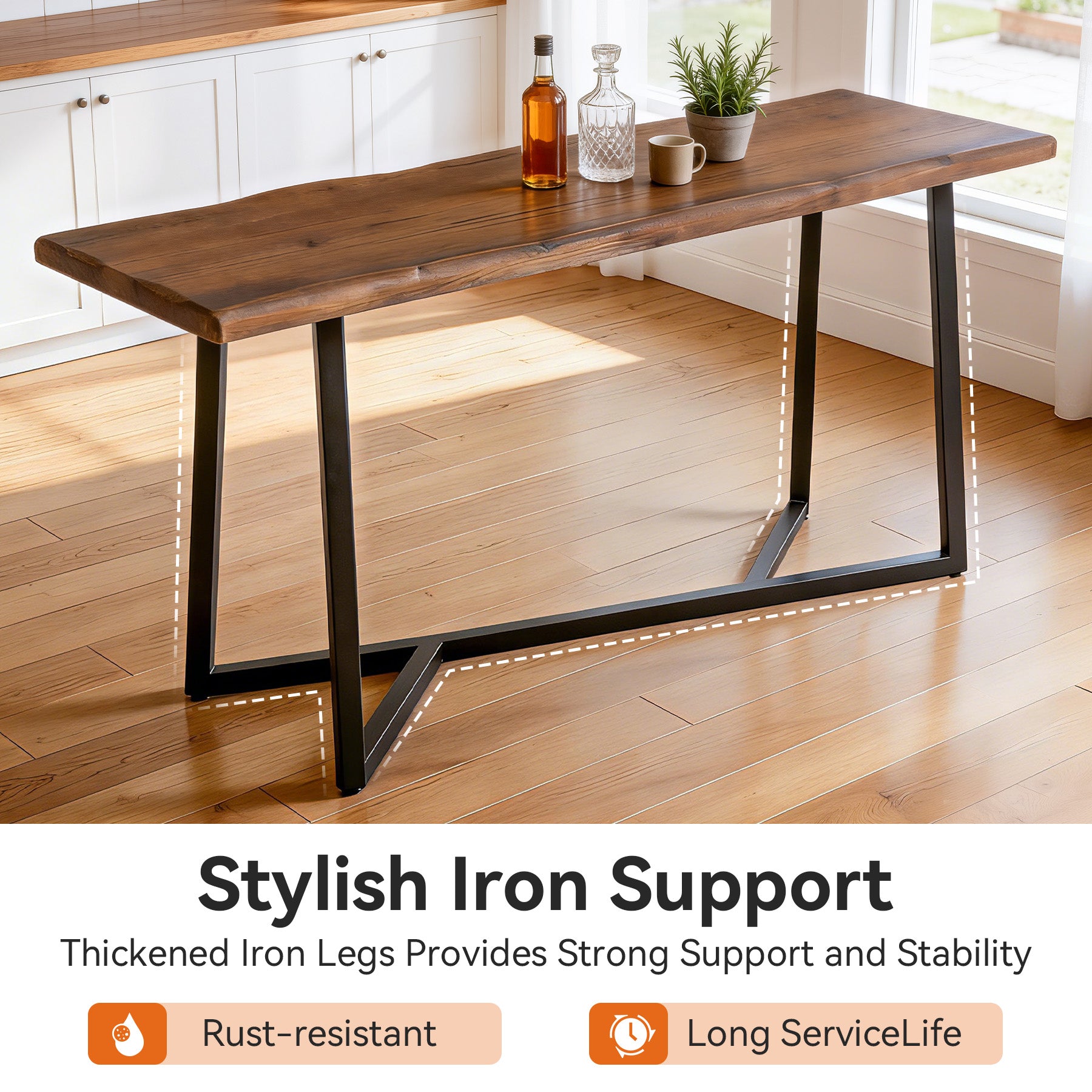 Tribesigns 63-Inch Solid Wood Bar Table with Metal Frame, Counter Height Pub Table for Kitchen