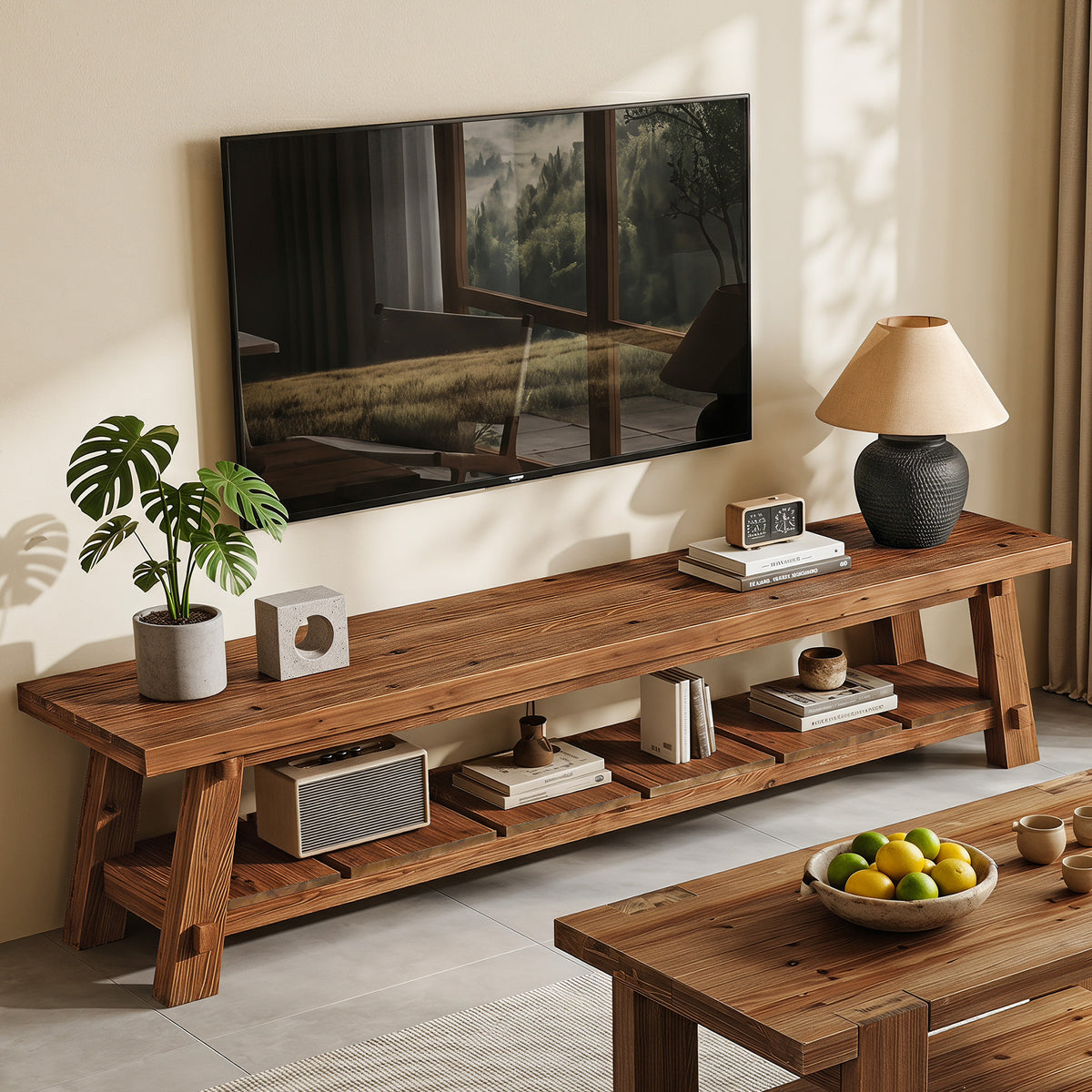 Tribesigns 71-Inch Solid Wood TV Stand for 85-Inch TVs, Extra Long Media Console for Living Room