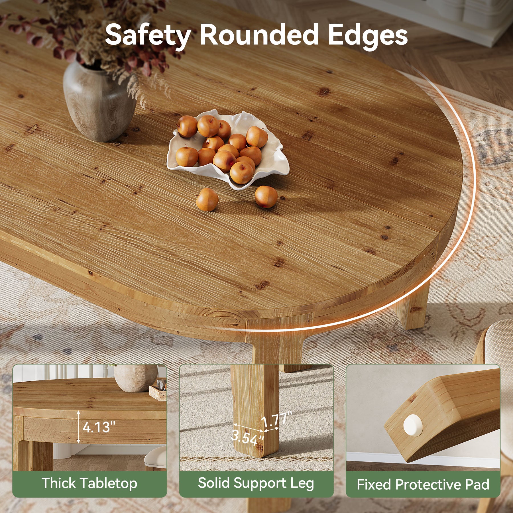 Tribesigns 55-Inch Farmhouse Oval Dining Table, Solid Wood Kitchen Table for 4 in Small Spaces