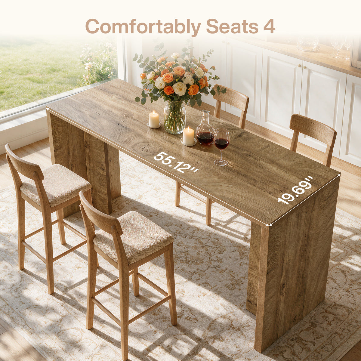 Tribesigns 55" Bar Table with Slim Top and Warm Wood Finish, Bar Height Table for Kitchen