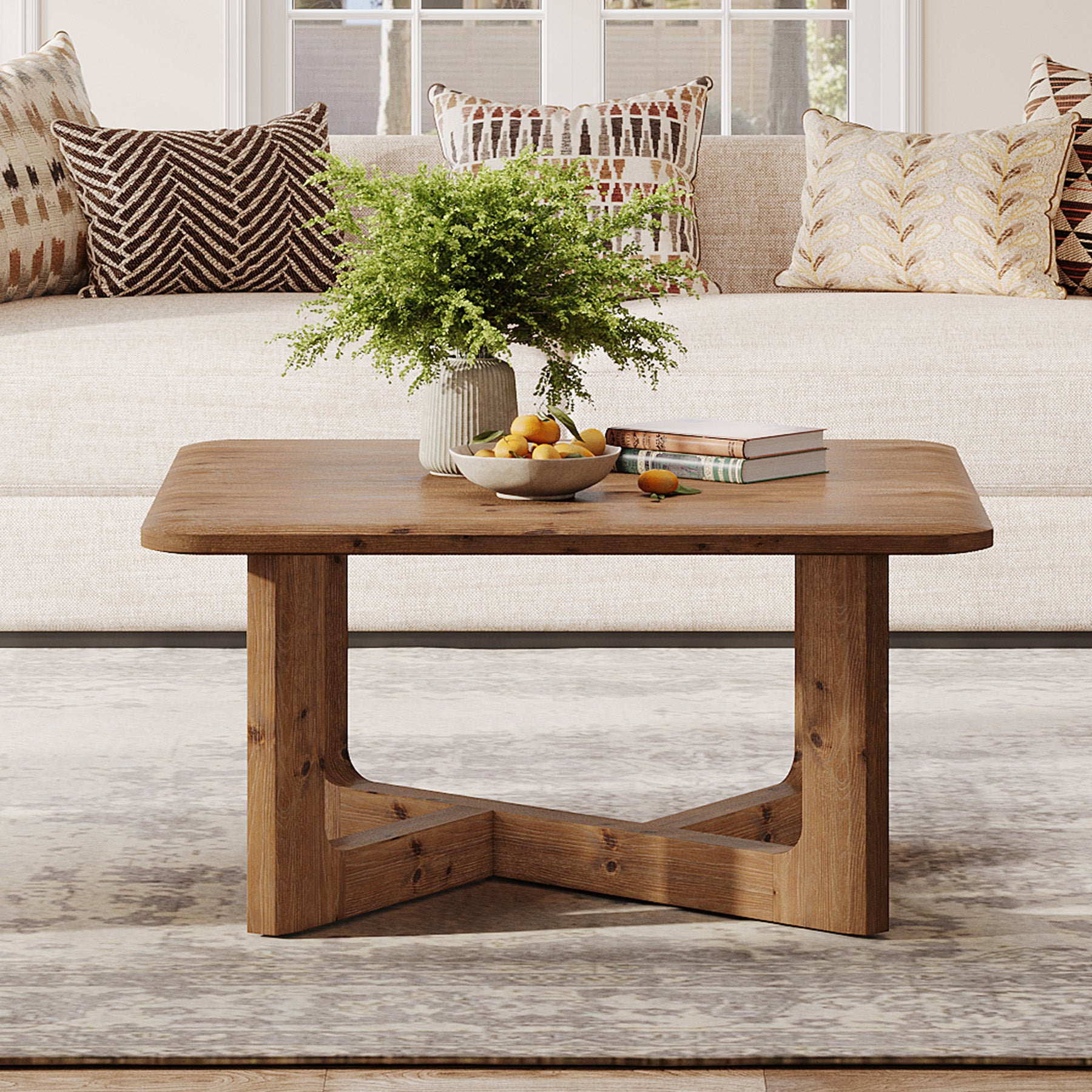 Tribesigns 31.5 Inch Square Solid Wood Coffee Table, Farmhouse Living Room Table with Sturdy Base