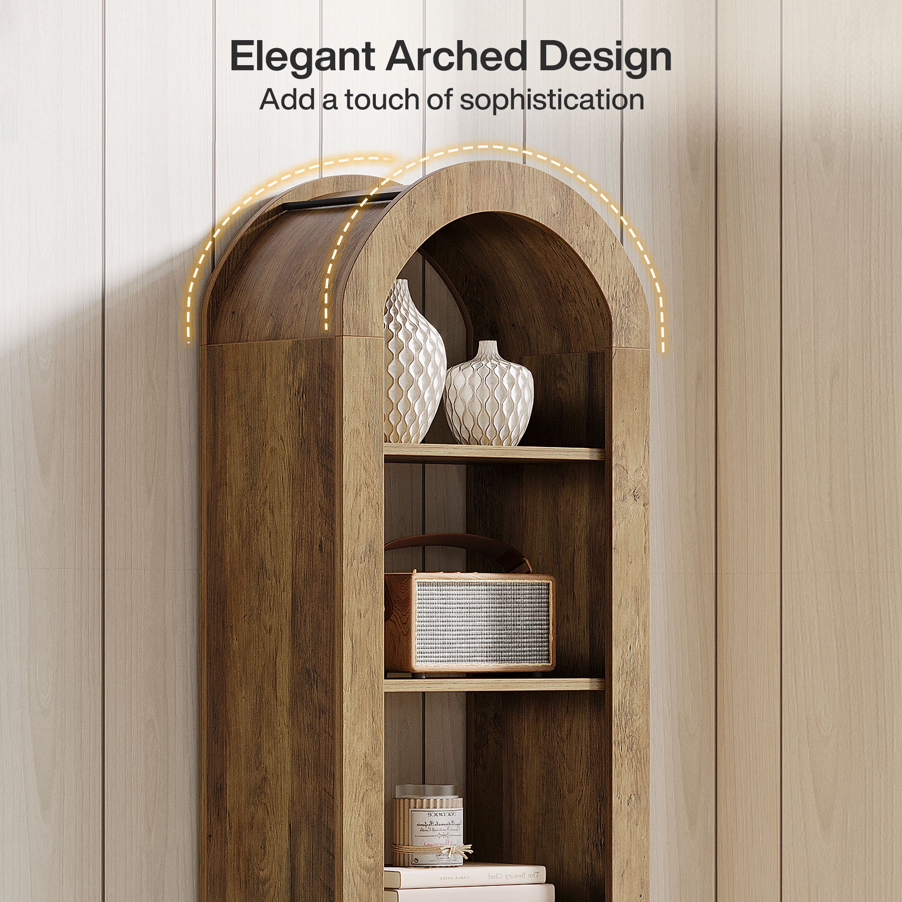 74.8-Inch Tall Arched Bookshelf, 6-Tier Narrow Open Bookcase for Small Spaces