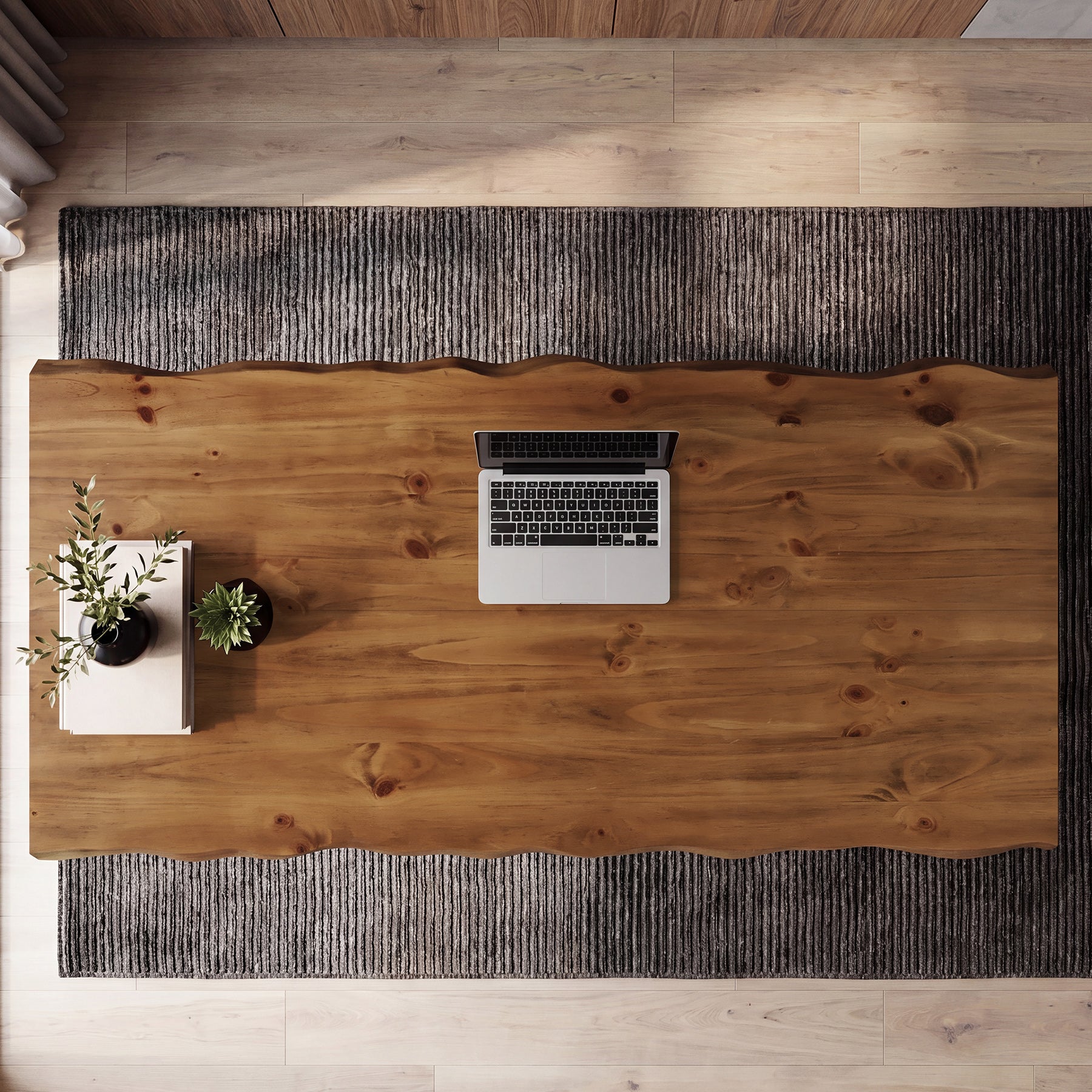 Tribesigns 63-Inch Solid Wood Home Office Desk with Live-Edge Inspired Top, Industrial Writing Desk with Metal Frame for Study and Work