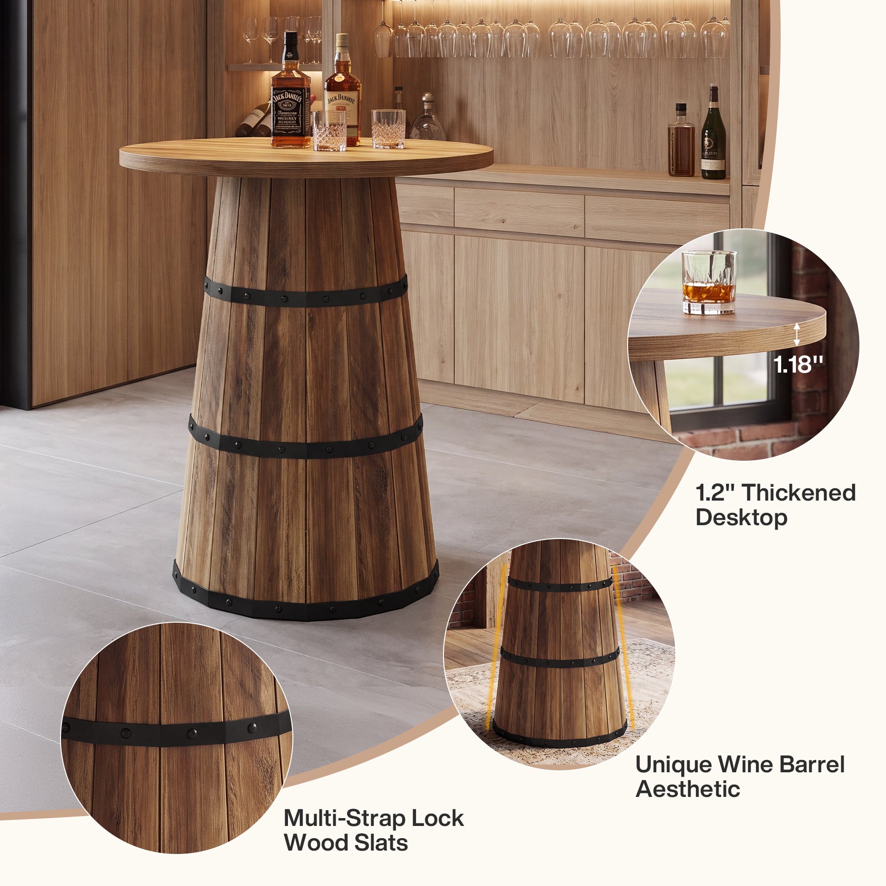 Tribesigns 31.5-Inch Round Bar Table with Barrel Base, Farmhouse Pub Table for Kitchen and Home Bar