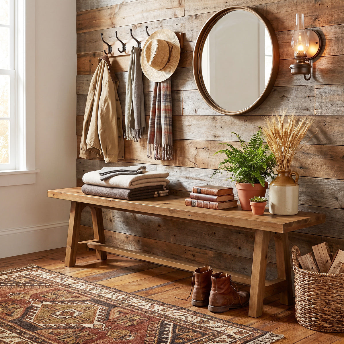 Tribesigns 63-Inch Solid Wood Entryway Bench, Rustic Hallway Shoe Bench for Mudroom