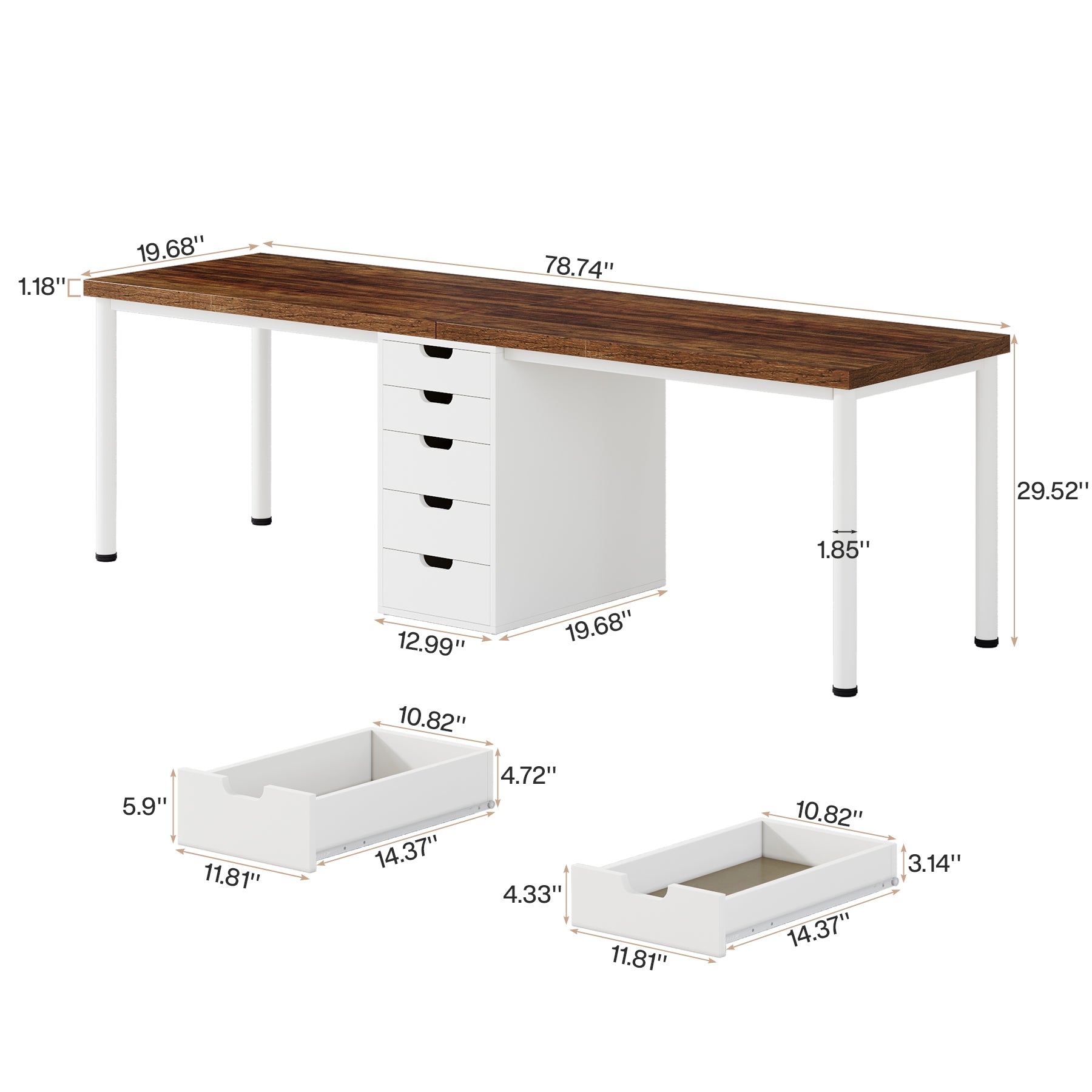 Tribesigns 78.7-Inch Two-Person Computer Desk with 5 Drawers, Double Office Workstation for Home Office