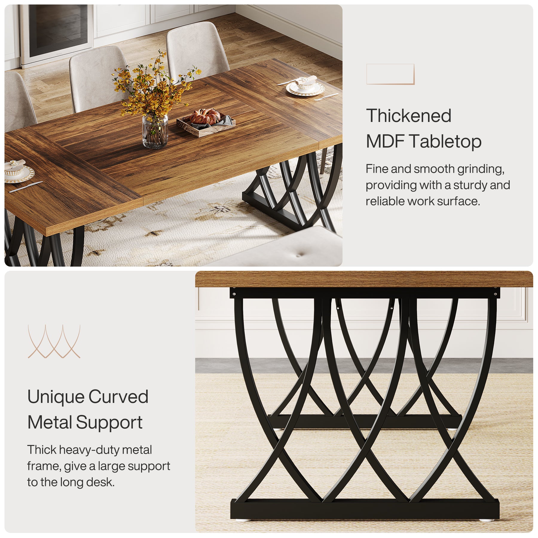 Tribesigns 70.86-Inch Dining Table for 6-8 People, Rectangular Kitchen Table with Heavy Duty Metal Frame for Dining Room and Kitchen