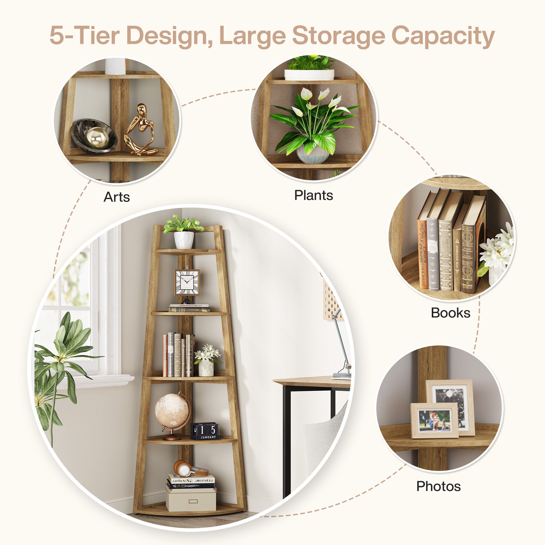 Tribesigns 70-Inch Tall Corner Shelf 5-Tier Bookcase, Industrial Corner Ladder Shelf for Small Spaces