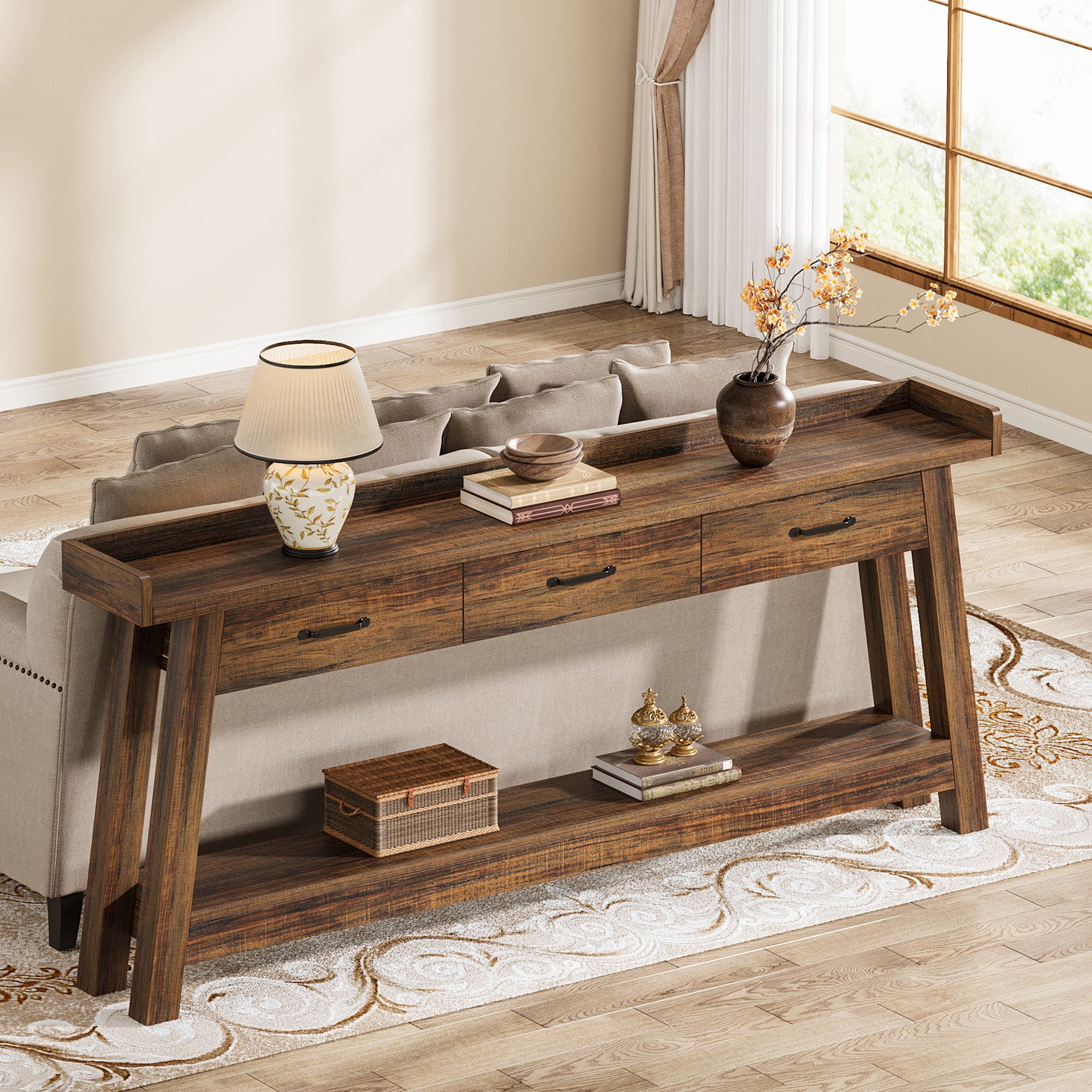 Tribesigns 70.9 Inch Extra Long Console Table with 3 Drawers, 2-Tier Sofa Table for Living Room