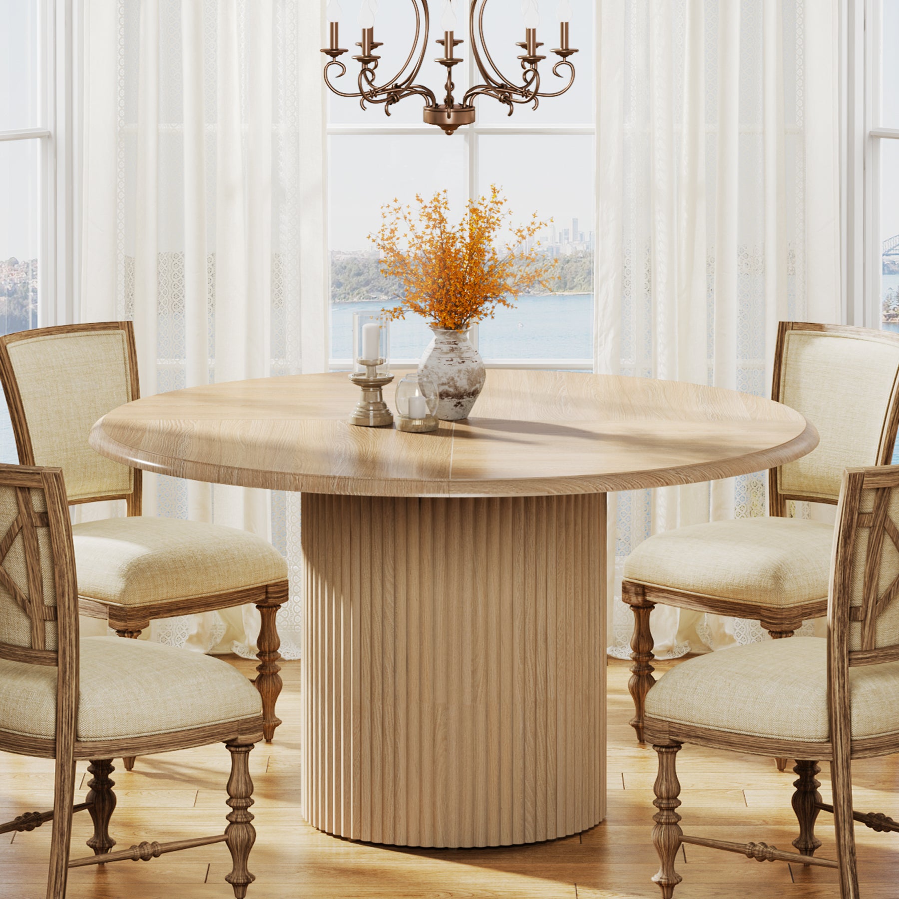 Modern Round Dining Table, 47-Inch 4-Seater with Metal Base