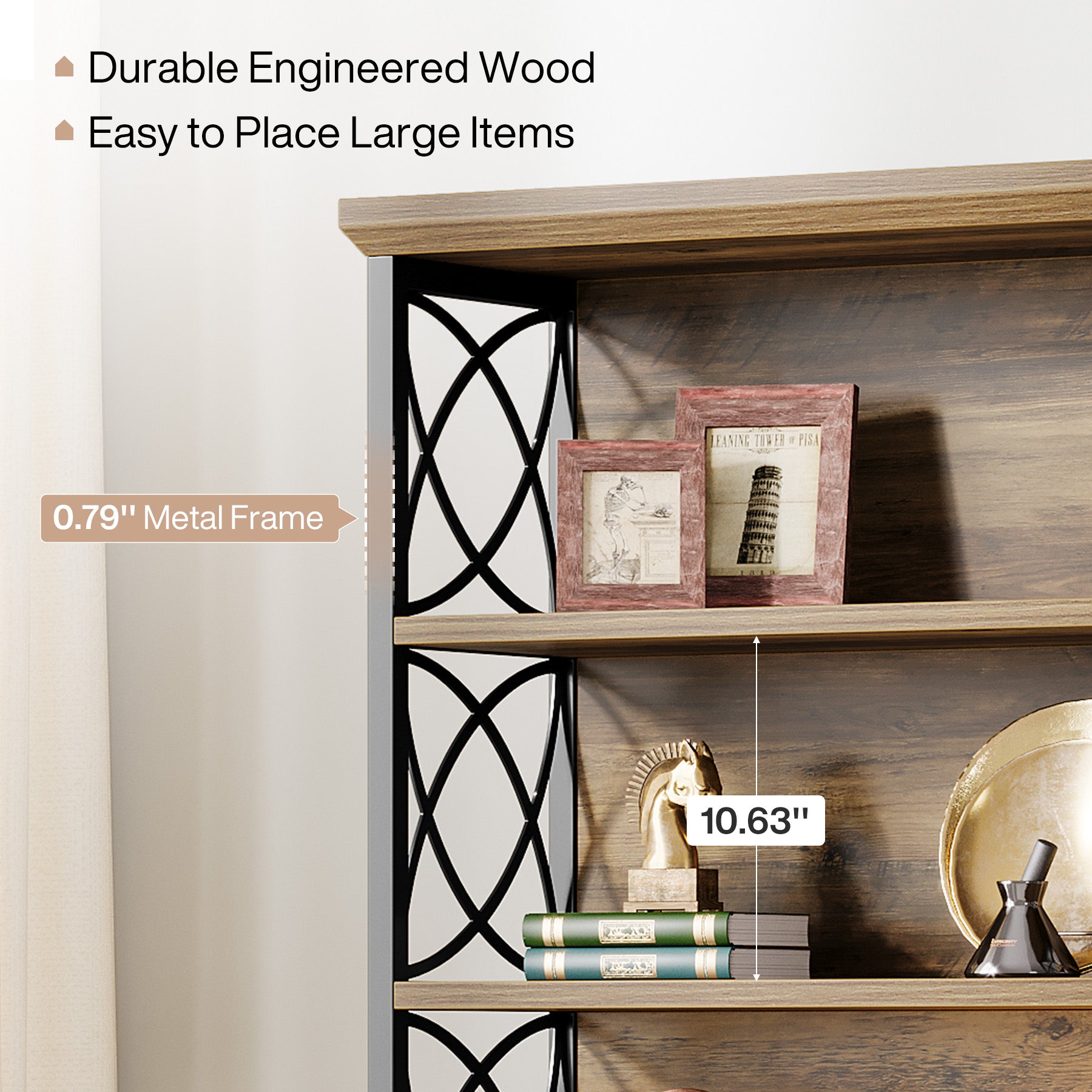 72.83-Inch Industrial Bookshelf with 320 lb Capacity, 6-Tier Wood and Metal Bookcase for Home Office