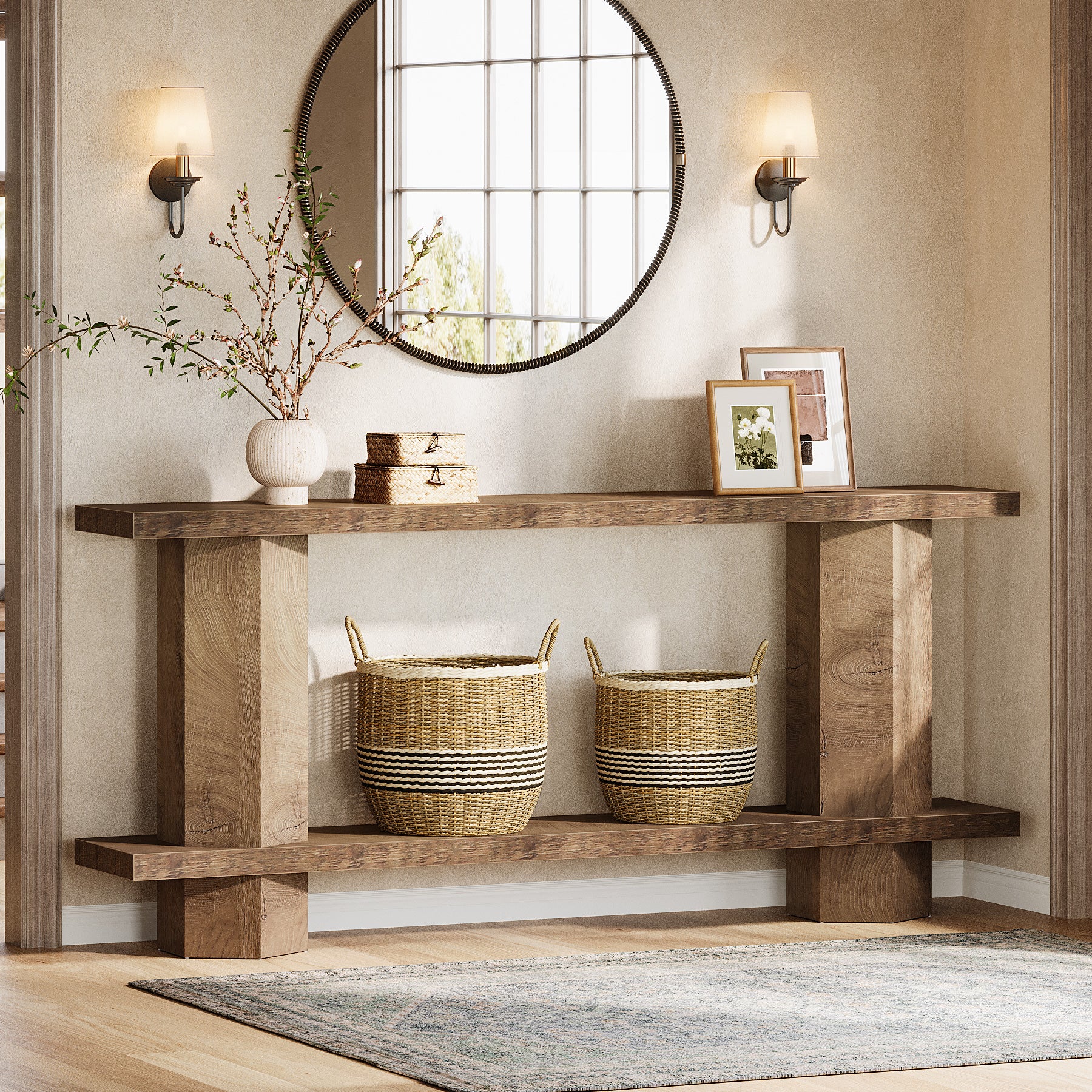 70.87-Inch Wooden Console Table for Entryway, Long Sofa Table Behind Couch