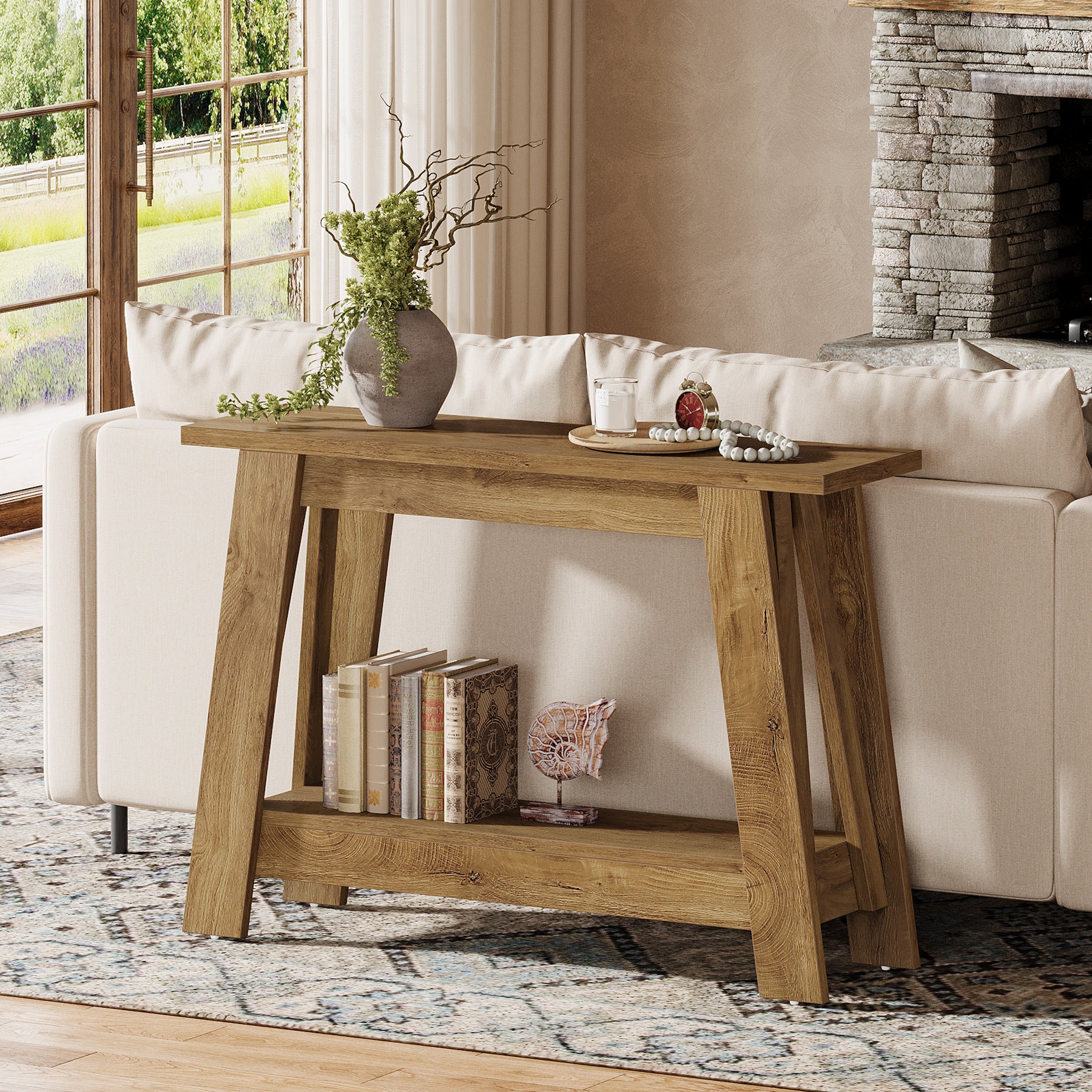 41.3" Rustic Farmhouse Console Table - 2-Tier Narrow Entryway Table with Storage