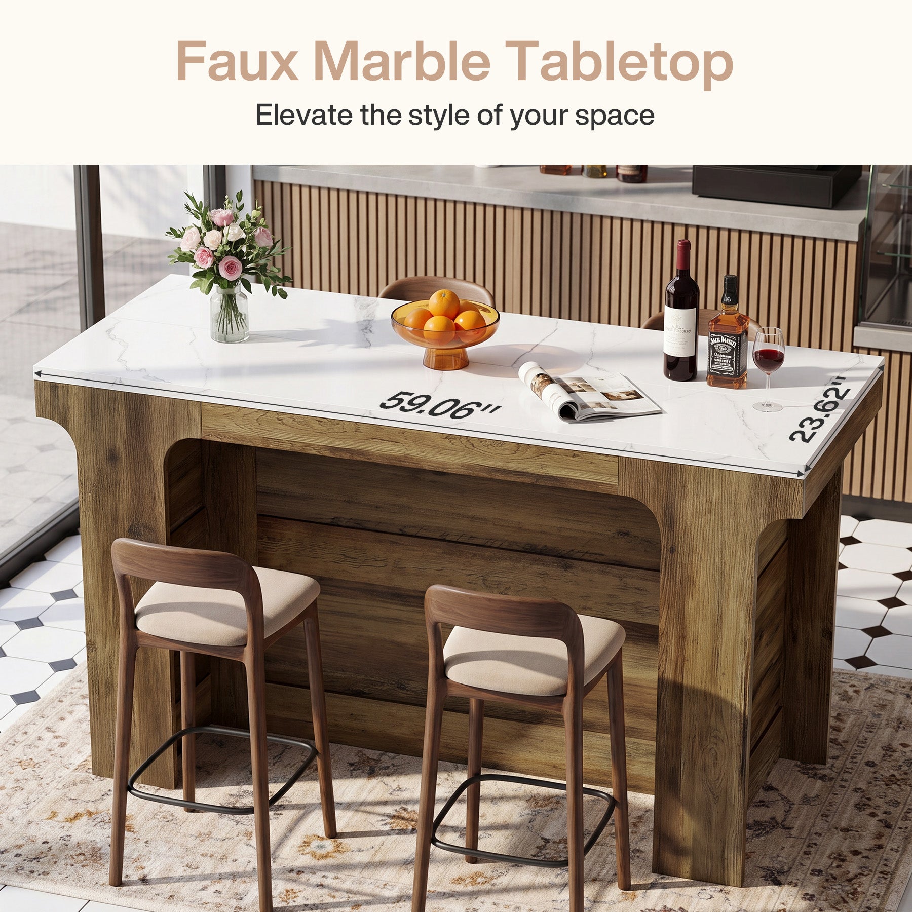 Tribesigns 59-Inch Bar Table with Faux Marble Top, Counter Height Table for Kitchen and Bistro