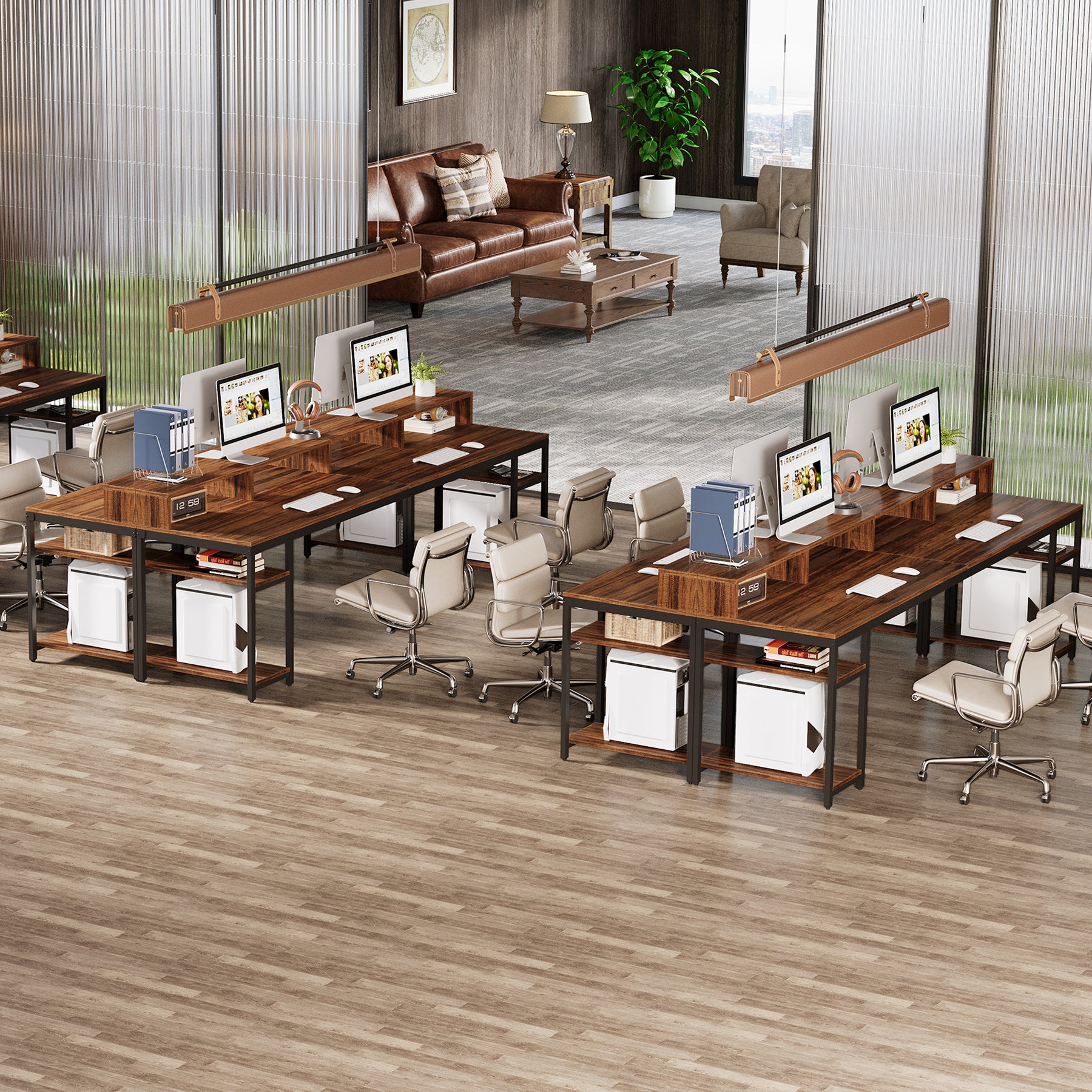 78.74" Two Person Desk with Monitor Stand, Double Computer Desk for Home Office Gaming Study