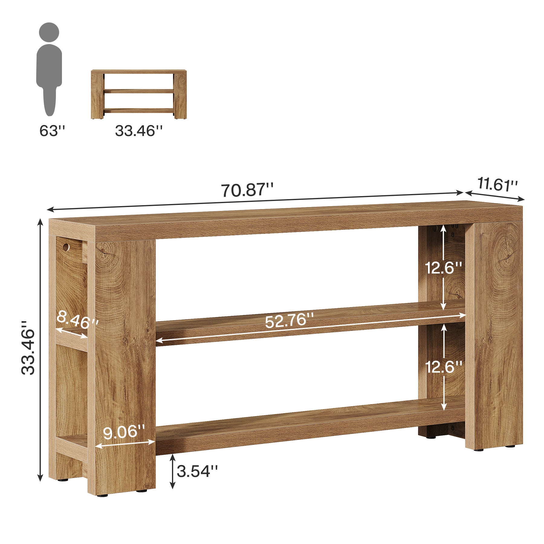 63-Inch Industrial Console Table, Narrow Wooden Sofa Table with Metal Frame