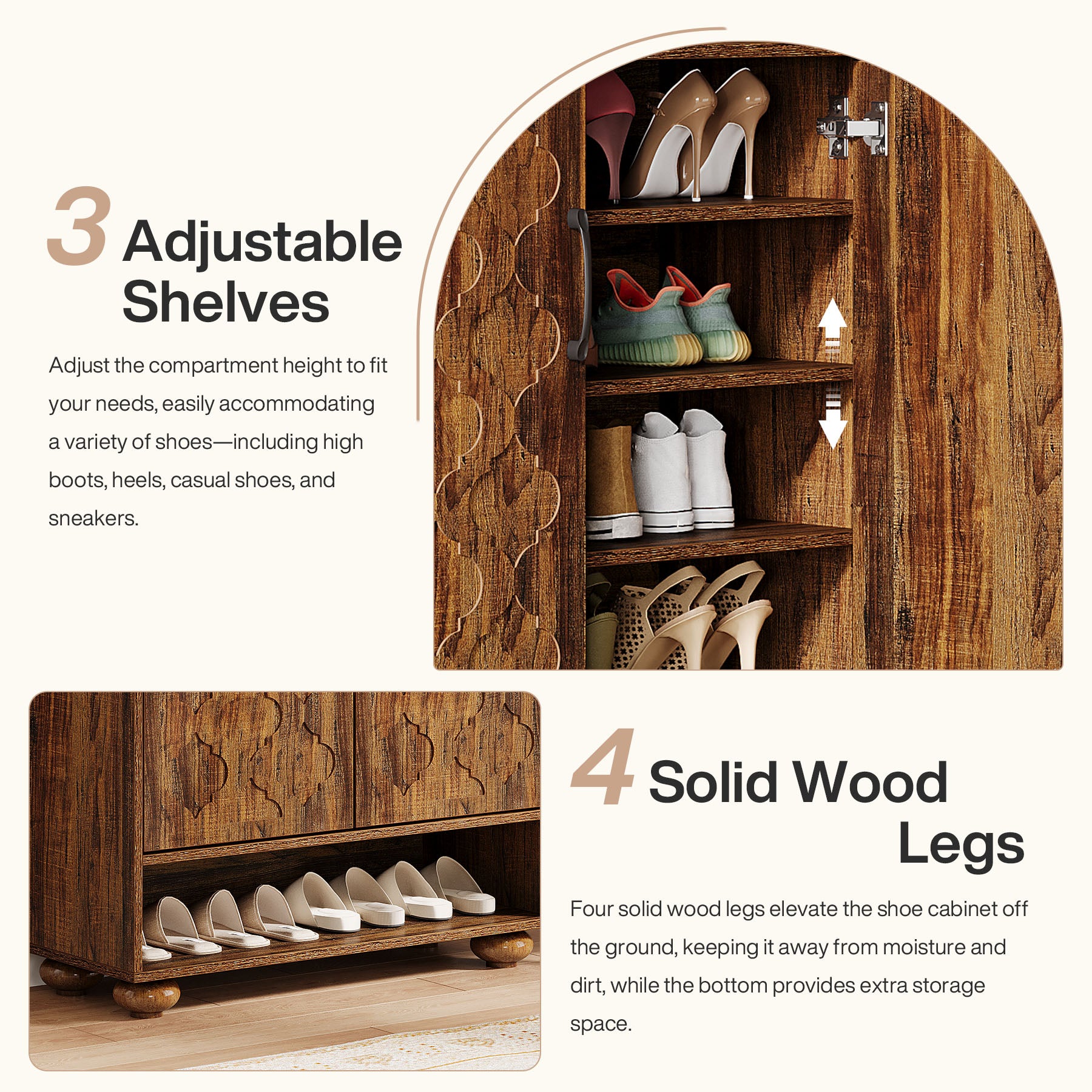 Tribesigns 31.5-Inch Solid Wood Shoe Cabinet for Entryway, Farmhouse Tall Shoe Storage Cabinet with Doors and Adjustable Shelves for Hallway