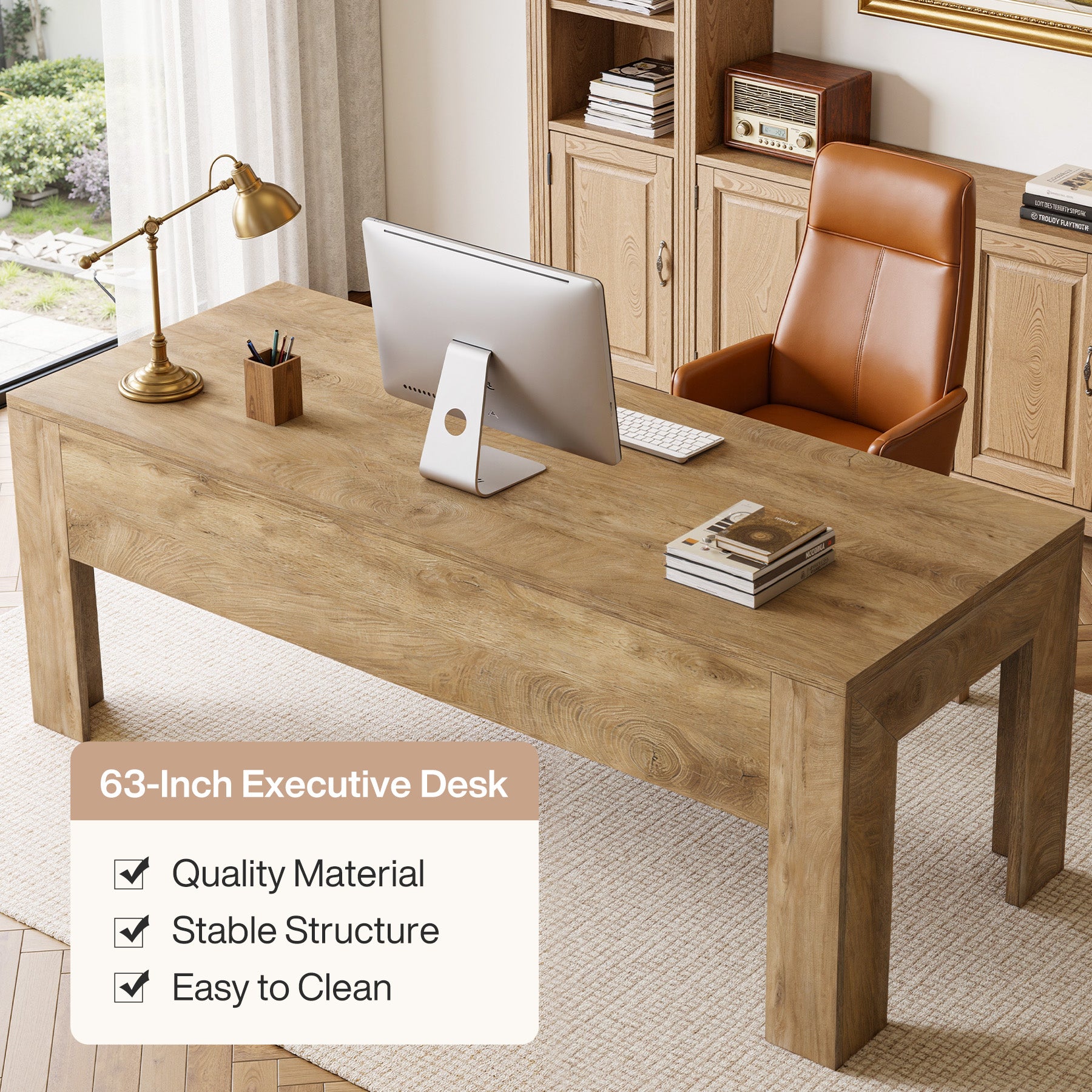 Tribesigns 63-Inch Modern Home Office Desk, Large Wooden Computer Desk for Study and Office