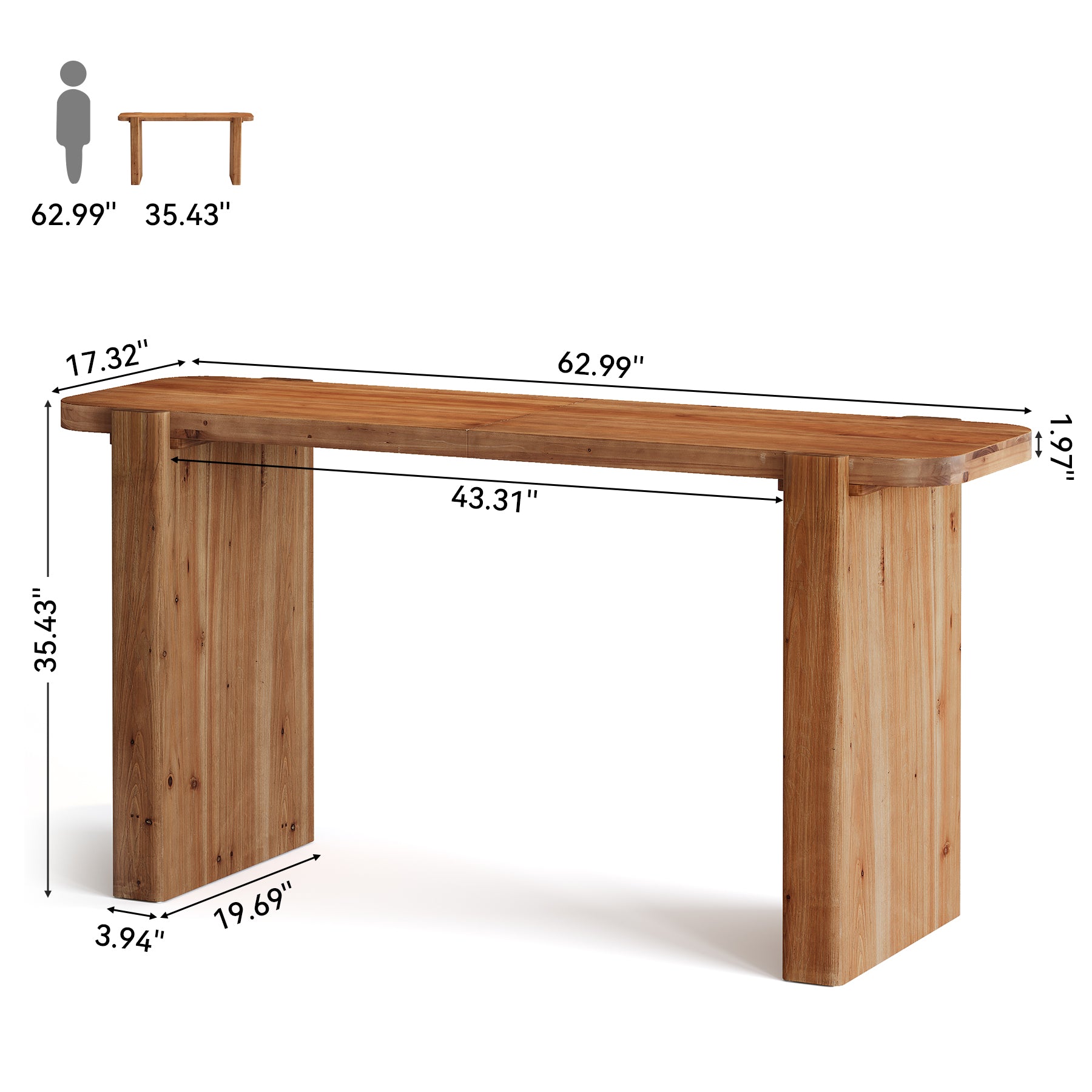Tribesigns 63-Inch Solid Wood Bar Table, Counter Height Pub Table for Kitchen and Dining Room