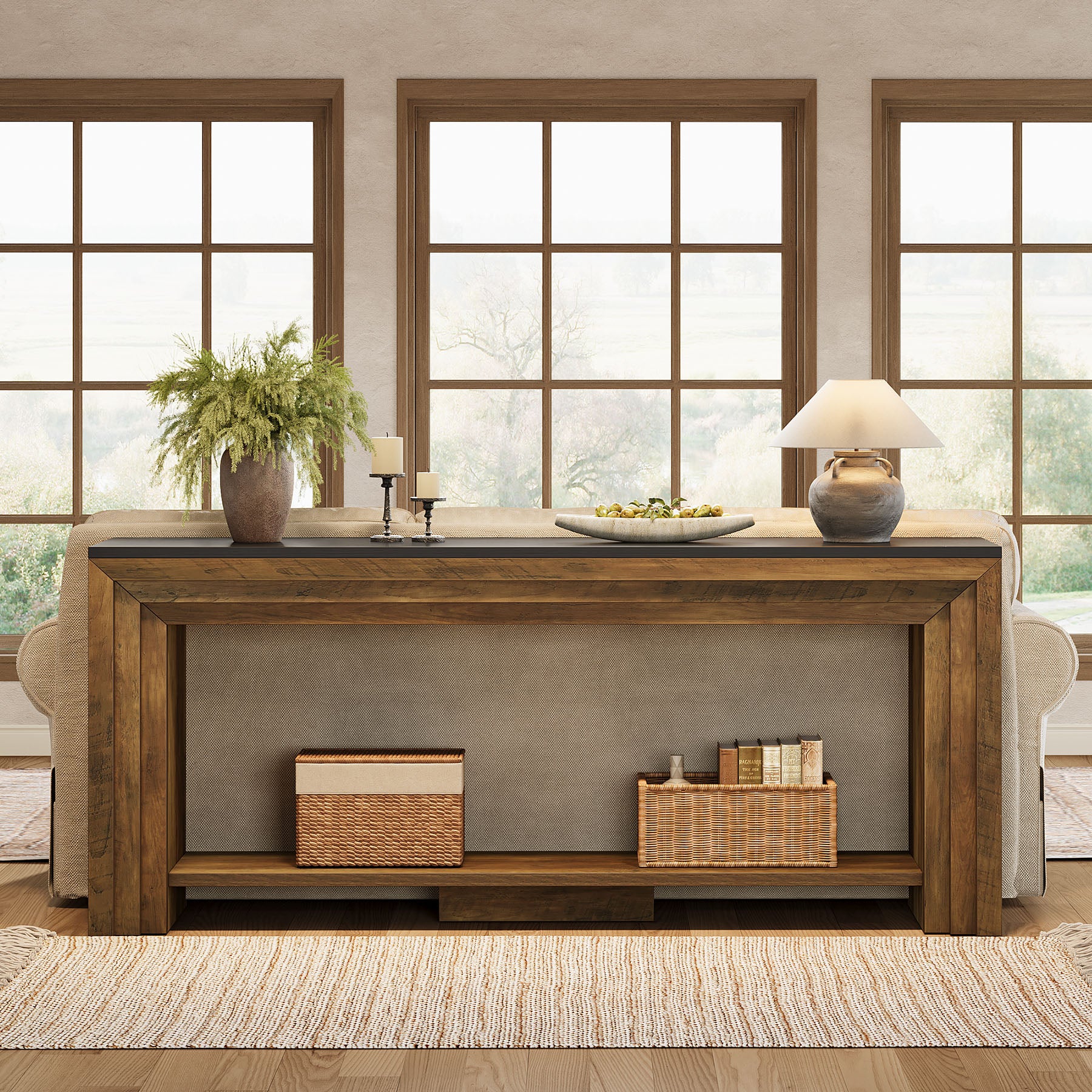 70.9-Inch Farmhouse Narrow Console Table with Storage, Wooden Sofa Table for Entryway