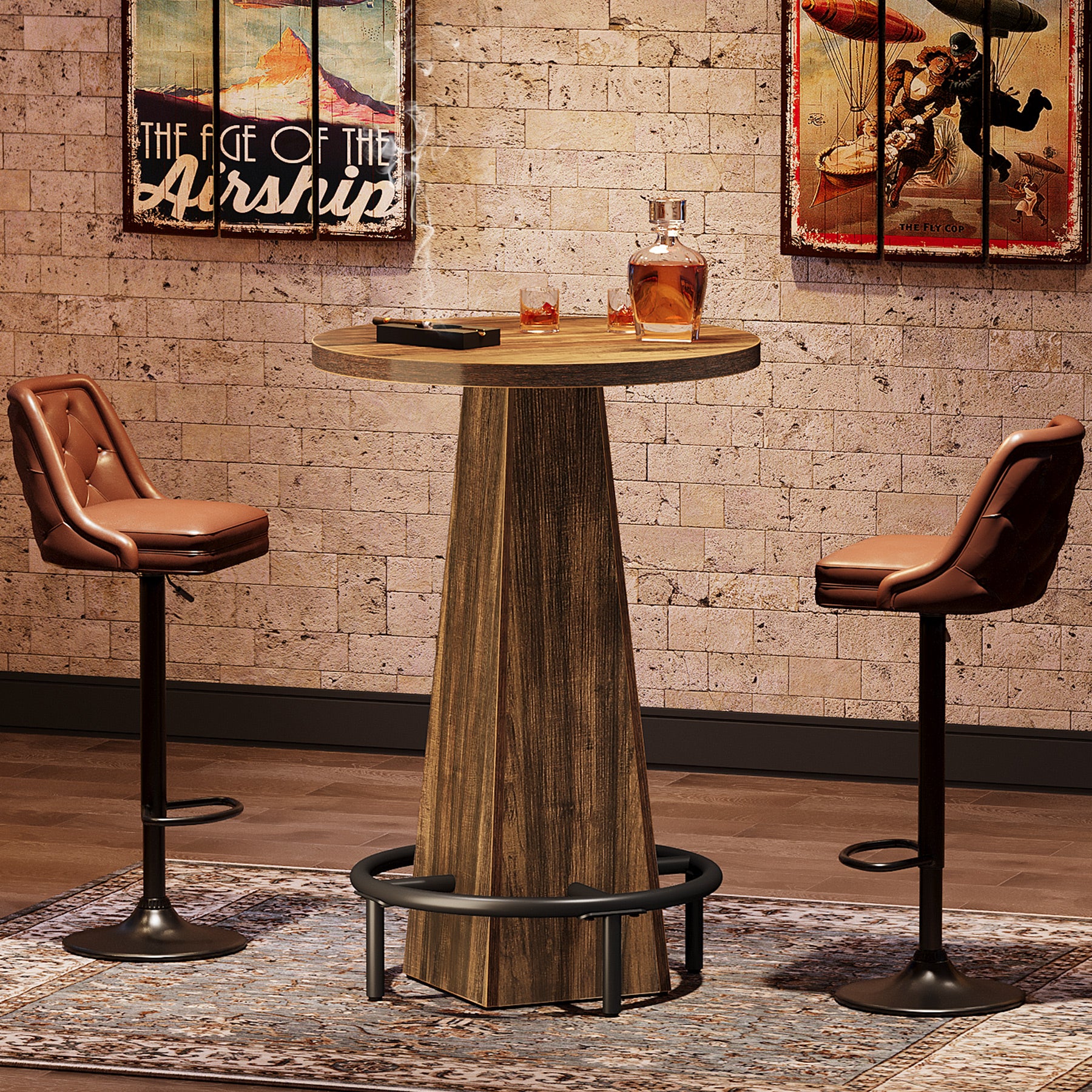 Tribesigns 37.4-Inch High Round Bar Table with Metal Footrest, Rustic Pub Table for Small Bars and Kitchen