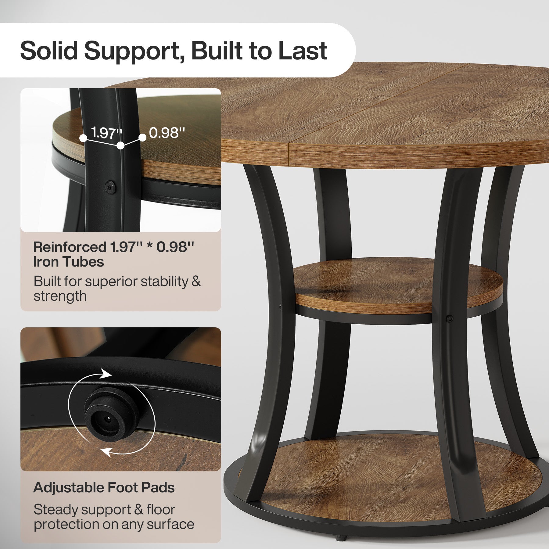 Tribesigns 39-Inch Round Dining Table for 2-4, 2-Tier Pedestal Table with Storage