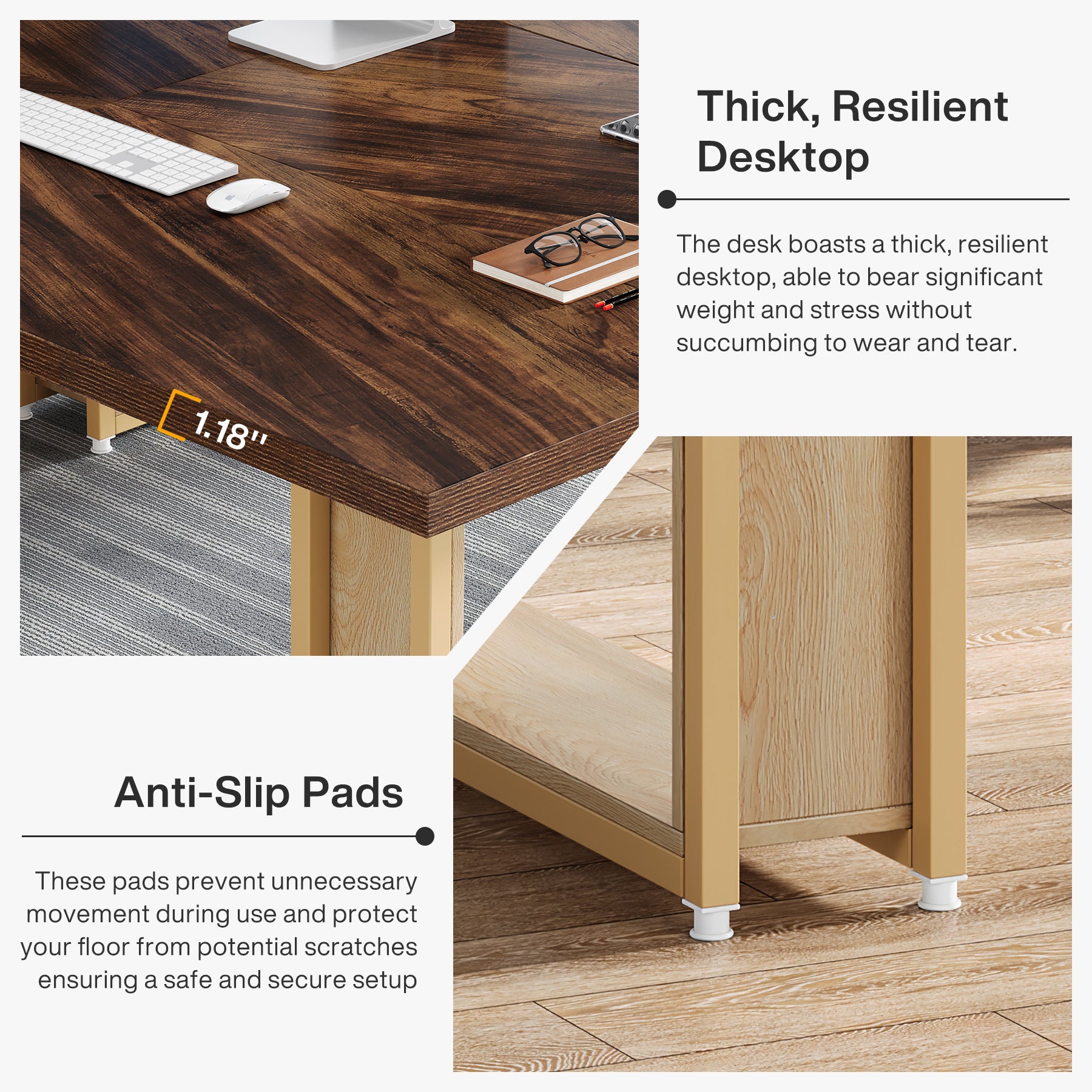 63" Office Desk, Wood Computer Desk with Metal Frame for Home Office Bedroom Study