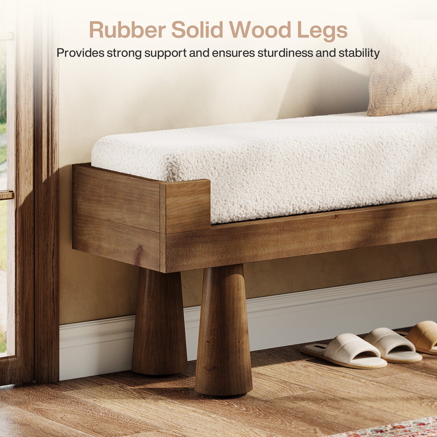 Tribesigns Upholstered Entryway Bench with Solid Wood Legs, Mid-Century Shoe Bench for Bedroom and Living Room