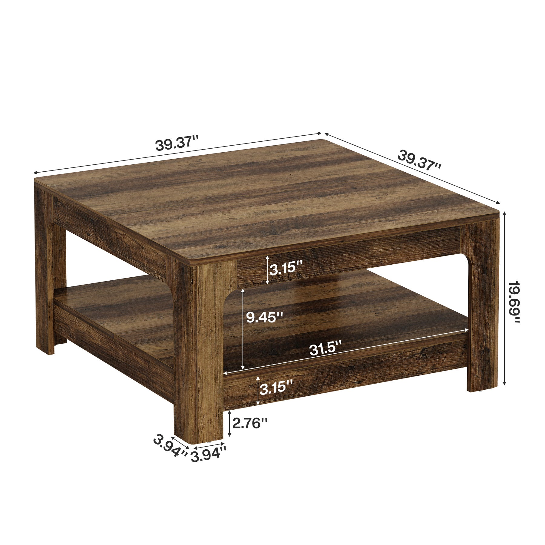 Tribesigns 39.4-Inch Square Coffee Table, Large Farmhouse Center Table with Storage Shelf for Living Room