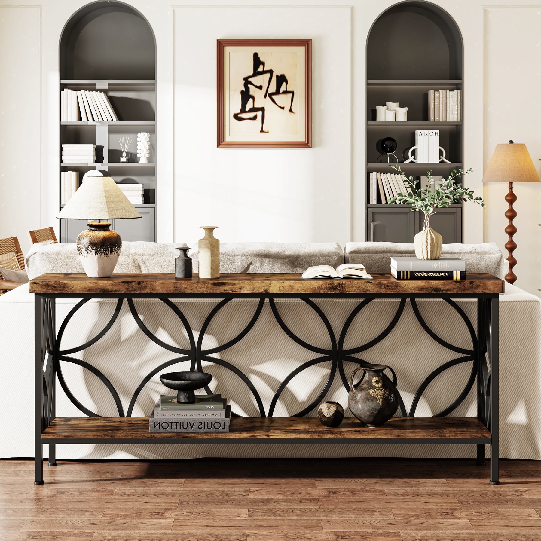 Tribesigns 63" Industrial Console Table, Narrow Sofa Table with Storage Shelf