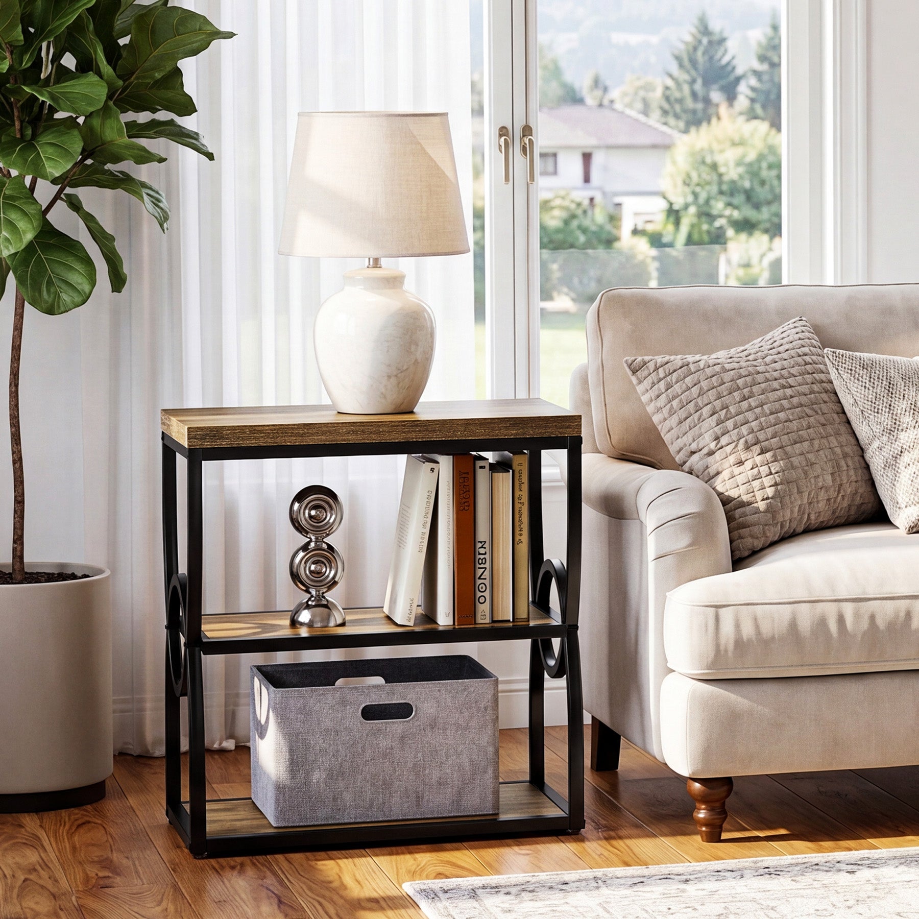 Tribesigns 23.6-Inch Narrow Side Table with 3-Tier Storage, Slim Bedside Table for Small Spaces