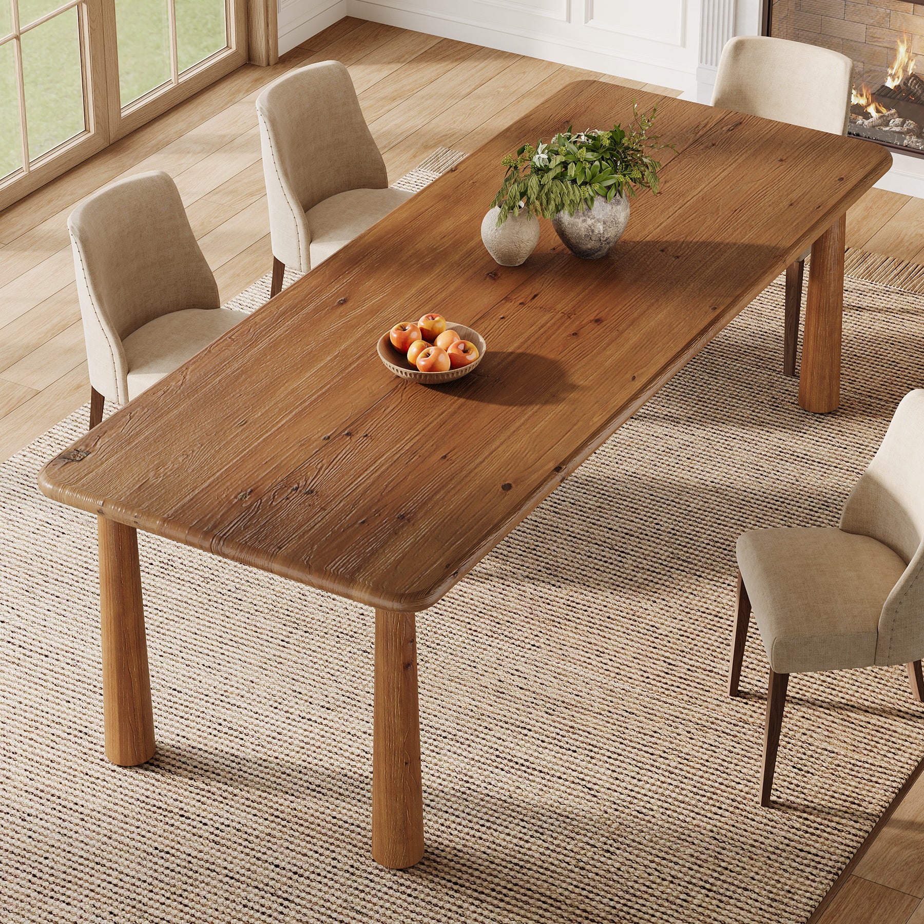 63-Inch Solid Wood Dining Table for 4 to 6 People, Farmhouse Rectangular Kitchen Table with 400 lb Capacity for Dining Room and Kitchen