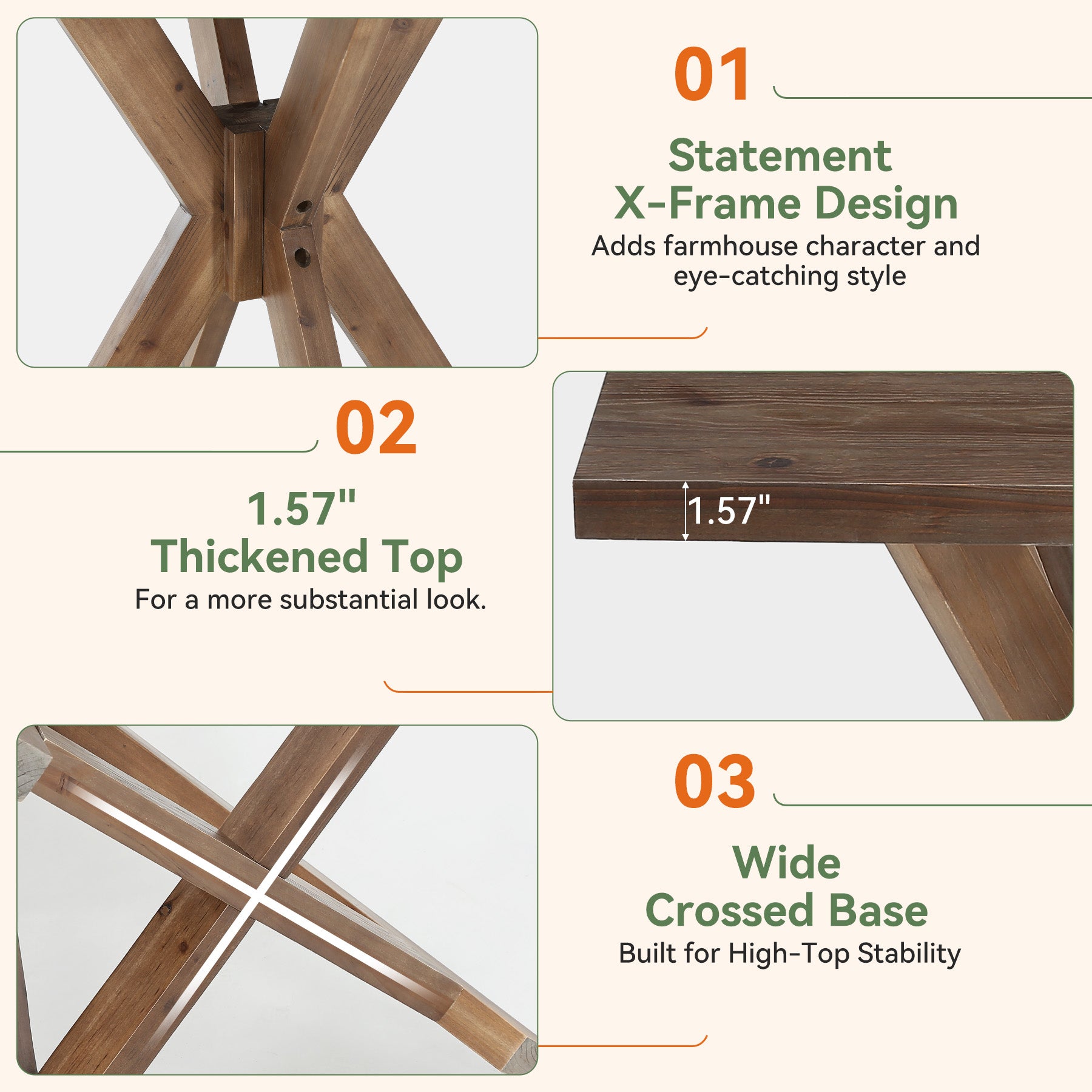 Tribesigns 31.5-Inch Solid Wood Bar Table with X-Frame, Counter Height Pub Table for Kitchen