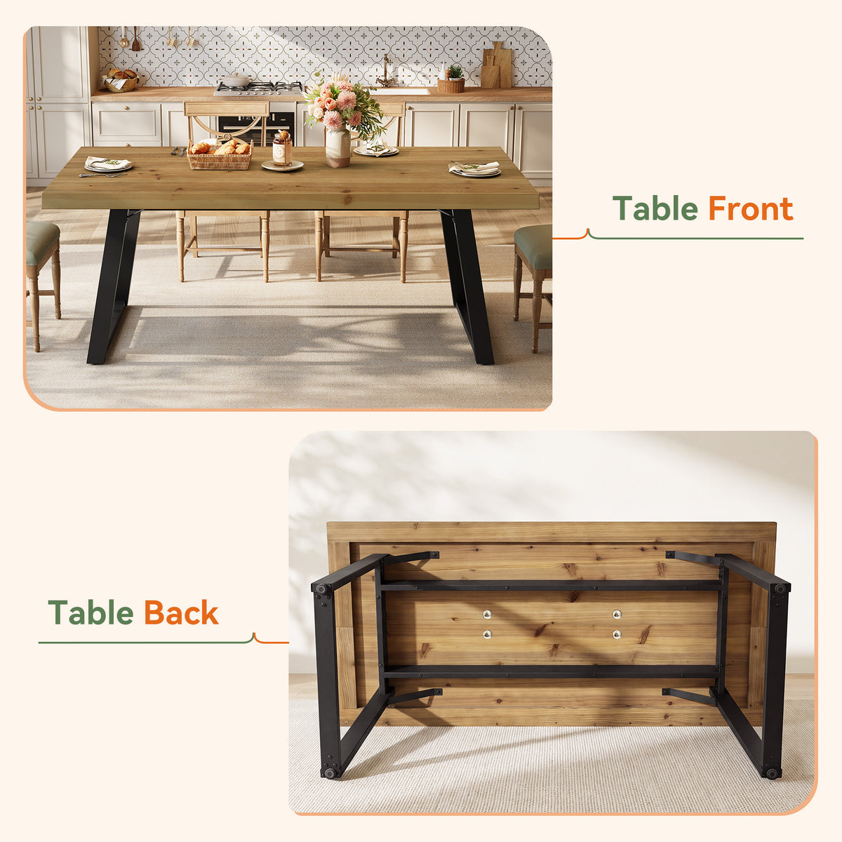 Tribesigns 63-Inch Solid Wood Dining Table with Black Metal Legs, Farmhouse Kitchen Table for 4-6