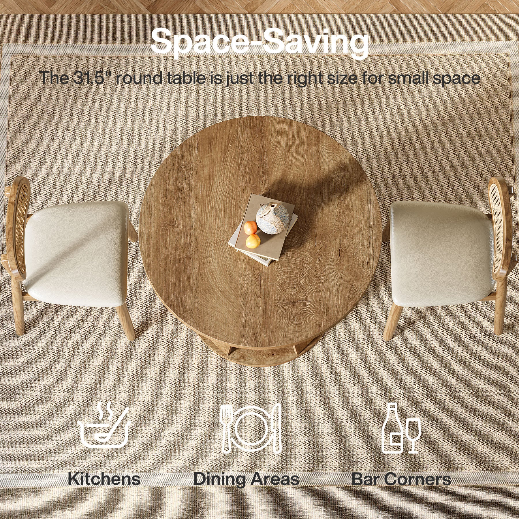 Tribesigns 31.5-Inch Round Dining Table for 2-4, Space-Saving Farmhouse Kitchen Table with 2-Tier Storage Shelf for Small Spaces