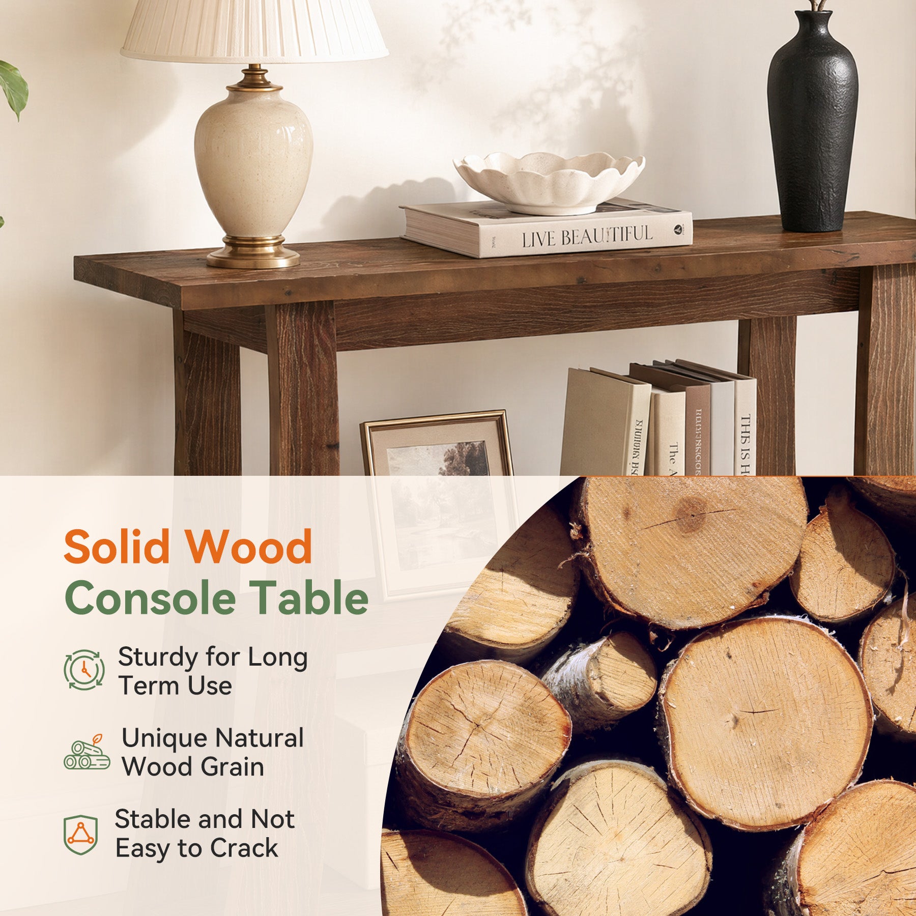 Tribesigns 41.3 Inch Solid Wood Console Table with 3-Tier Storage, Farmhouse Hallway Table